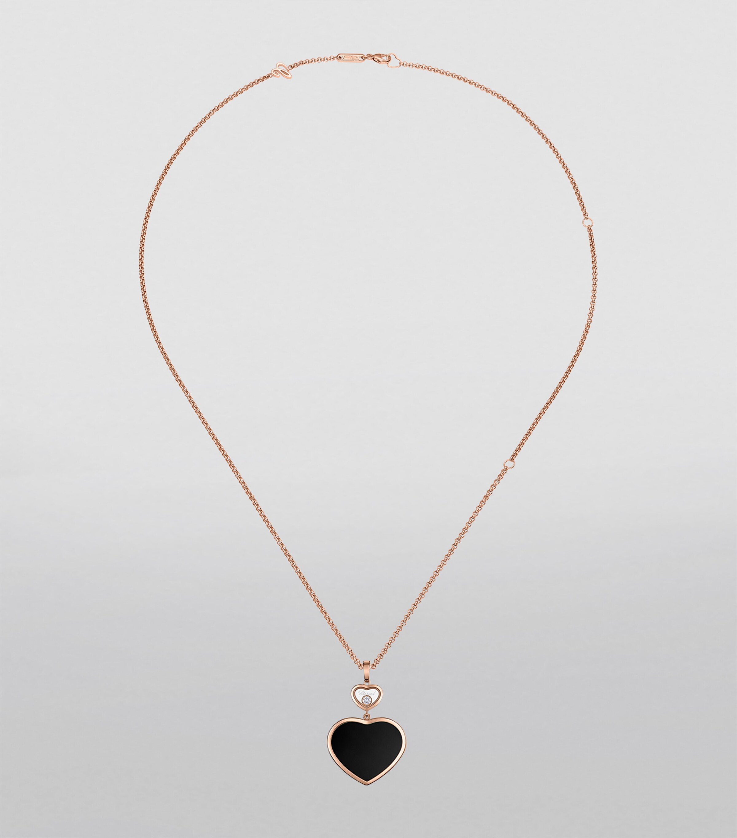 Rose Gold, Diamond and Onyx Happy Hearts Pendant Necklace 18K ROSE GOLD Image 3