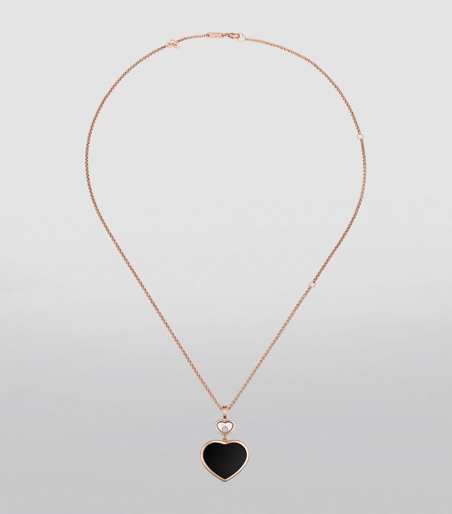 Rose Gold, Diamond and Onyx Happy Hearts Pendant Necklace 18K ROSE GOLD Image 3