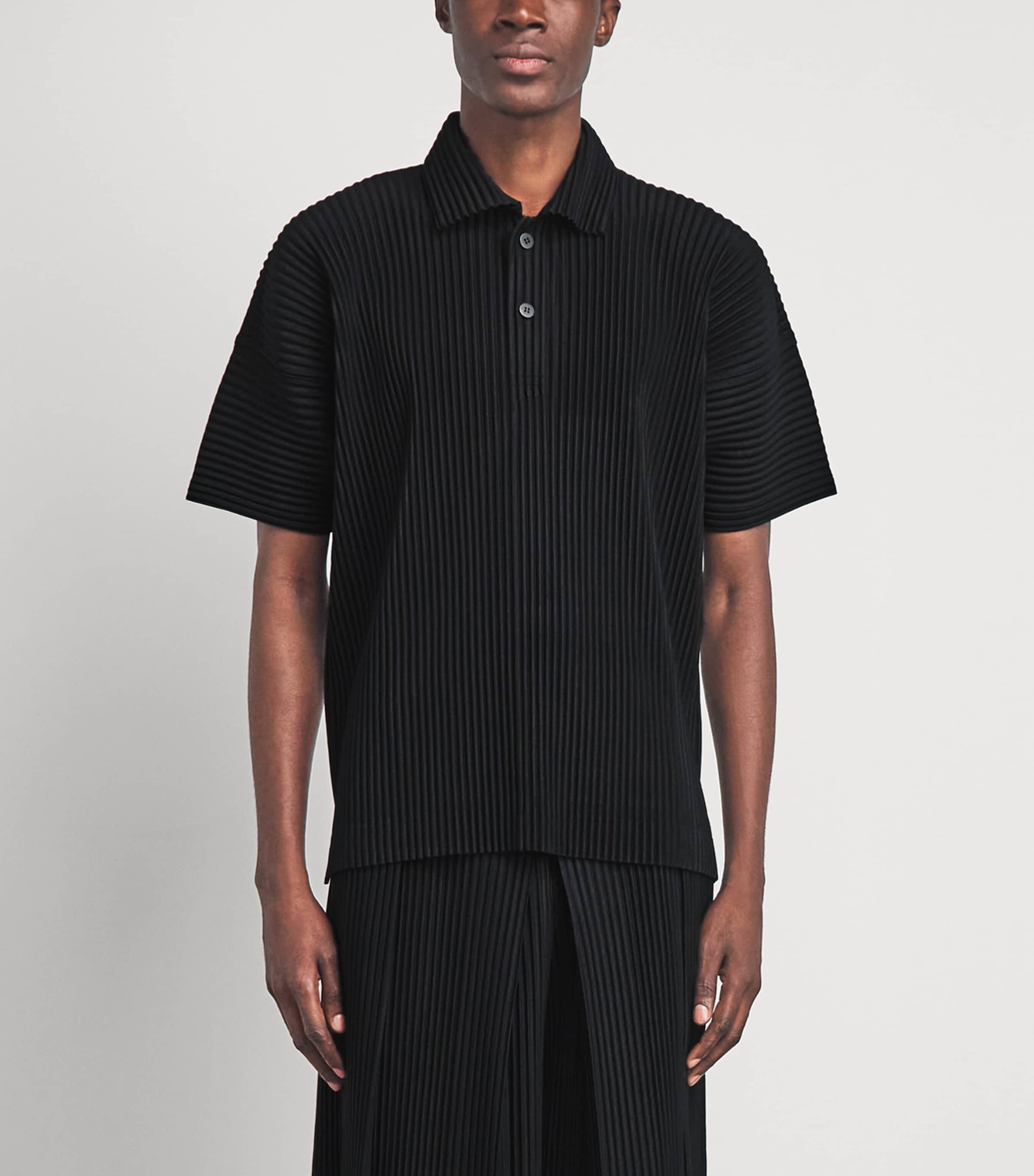 Homme Plissé Issey Miyake Mens Pleated Polo Shirt Black Image 4