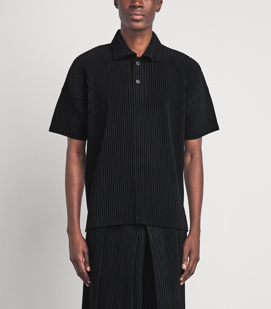 Homme Plissé Issey Miyake Mens Pleated Polo Shirt Black Image 4