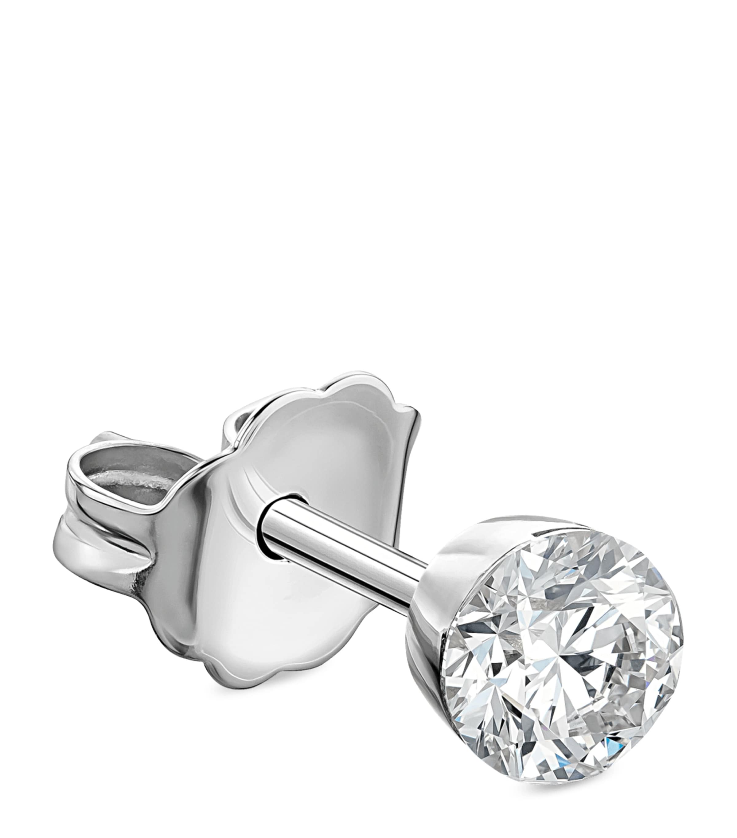 White Gold and White Diamond Invisible Set Single Earring (3mm) WHITE GOLD Image 1