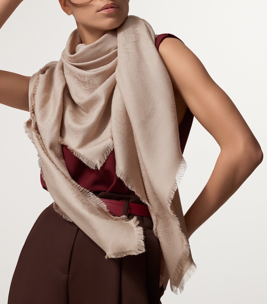 Cashmere-Wool-Silk Panther Shawl Scarf BEIGE Image 4