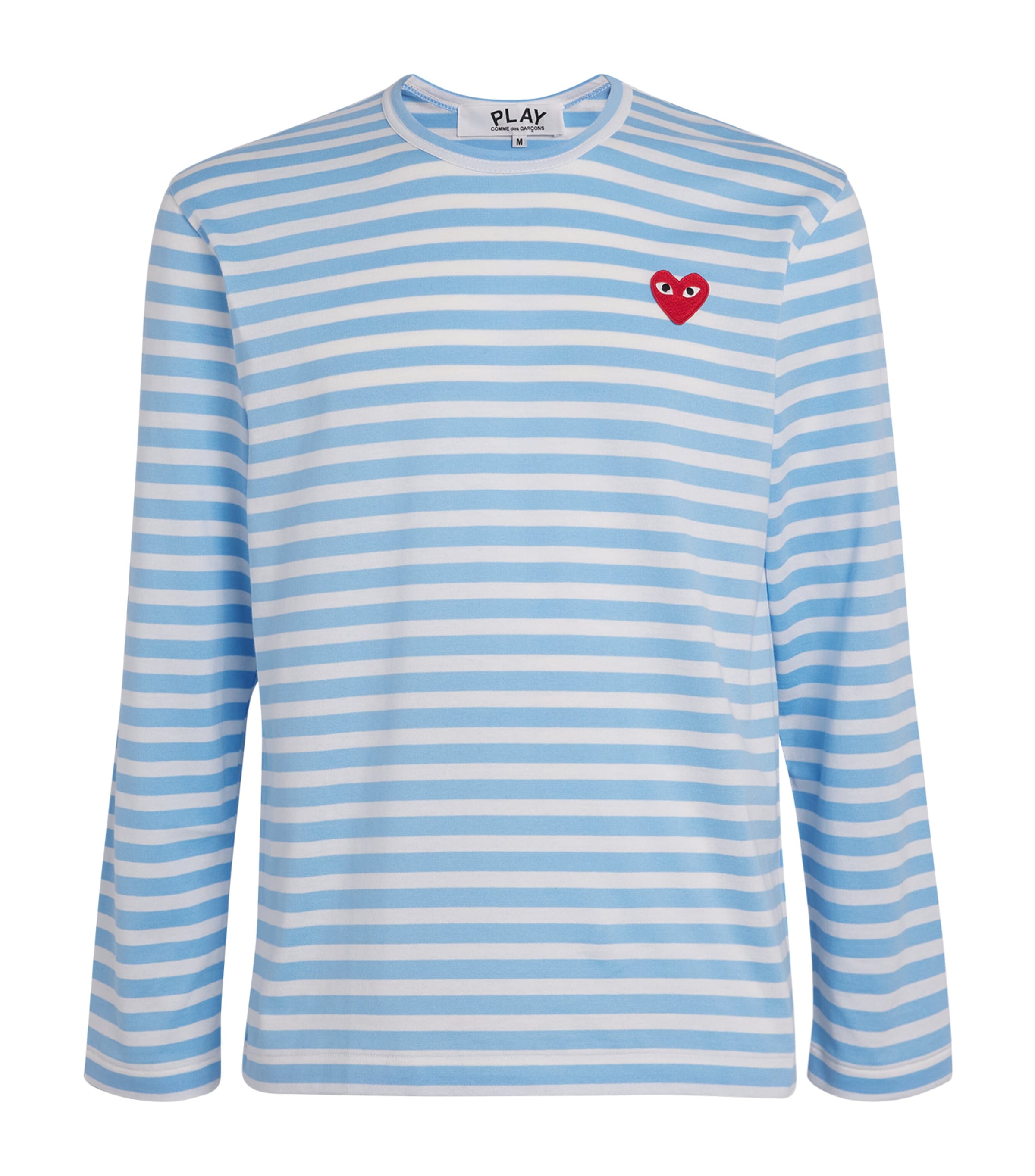 Comme Des Garçons Play Blue Heart Logo Striped T-Shirt Comme Des Garçons Play Blue Heart Logo Striped T-Shirt