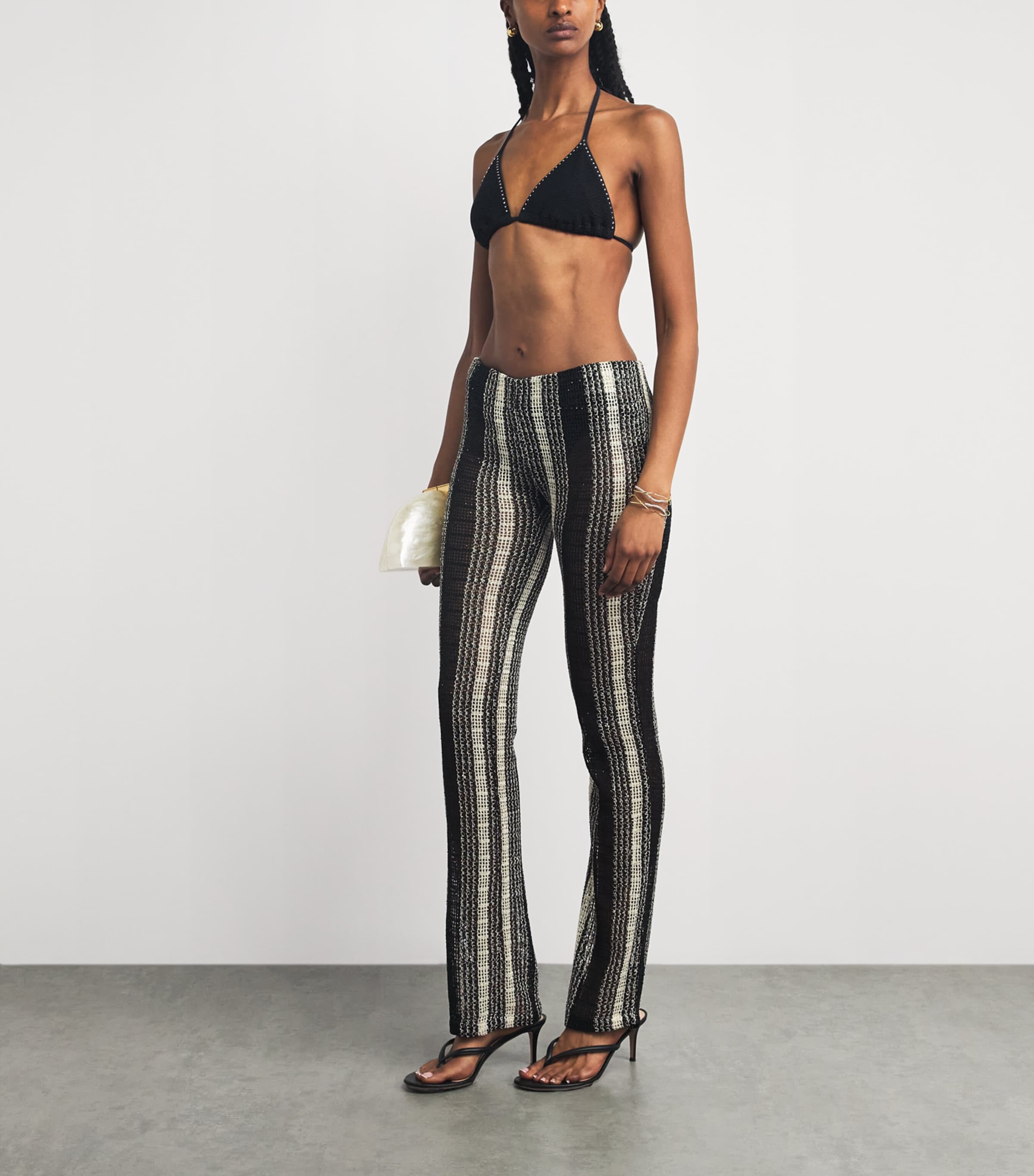 Missoni Womens Crochet Stripe Flared Trousers White/black Image 2
