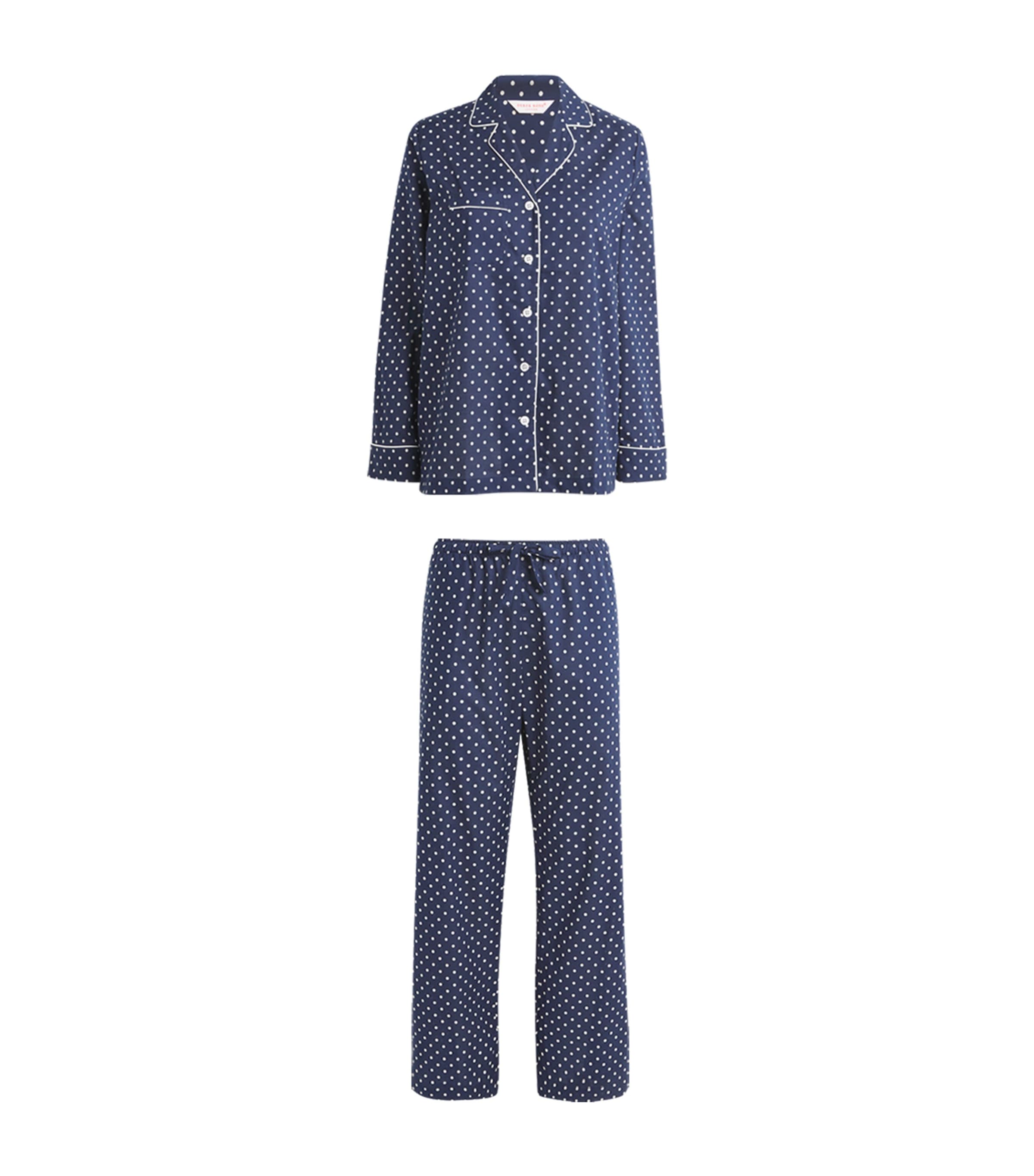 Derek Rose Cotton Classic Polka Dot Pyjama Set In Navy