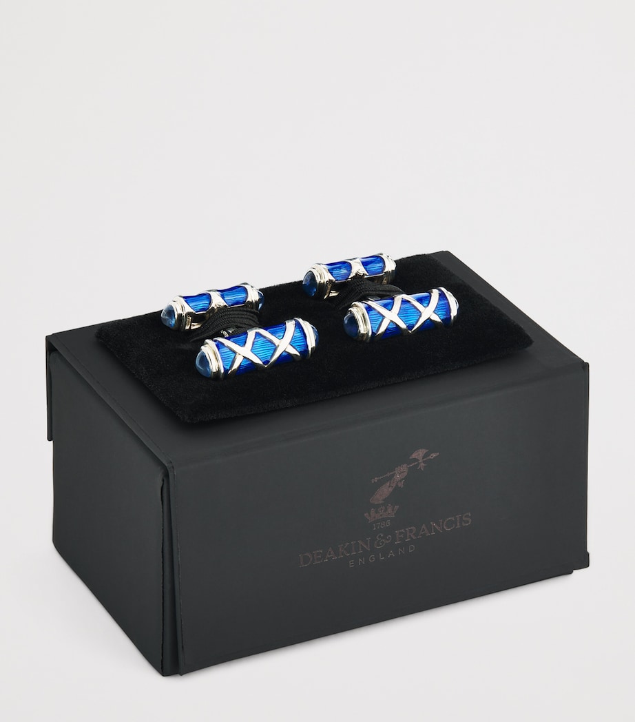 Deakin & Francis Sterling Silver and Sapphire Cufflinks Blue Image 3