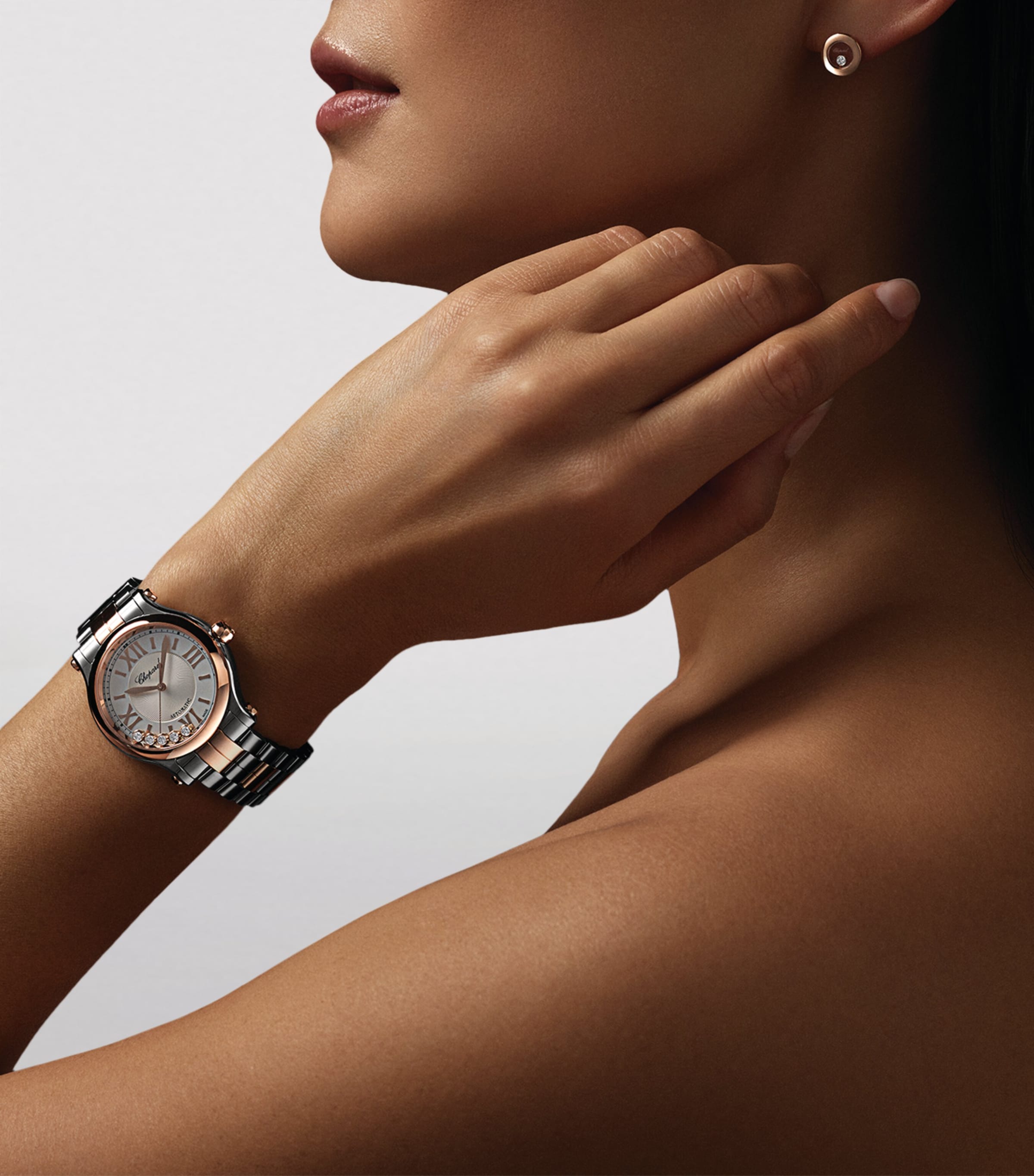 Rose Gold, Stainless Steel and Diamond Happy Sport Automatic Watch 33mm ROSE GOLD/STAINLESS Image 2