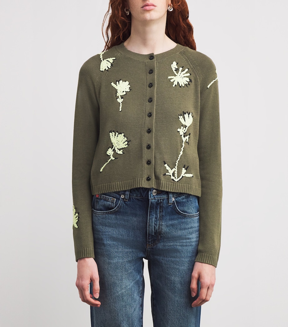 Embroidered Jacquard Floral Cardigan KAKI Image 3