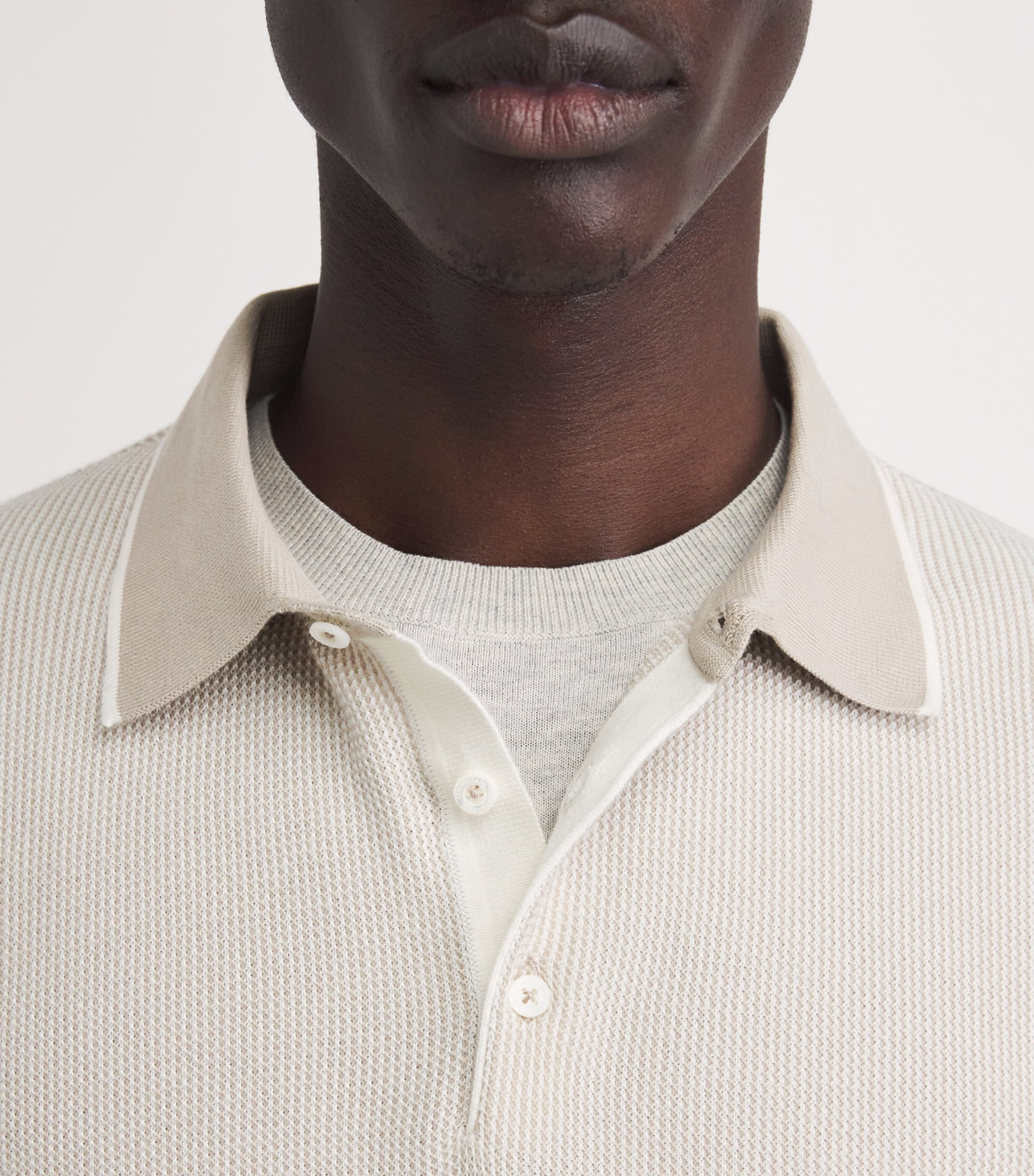 Corneliani Mens Cotton Two-Tone Polo Shirt Natural / Beige Image 3