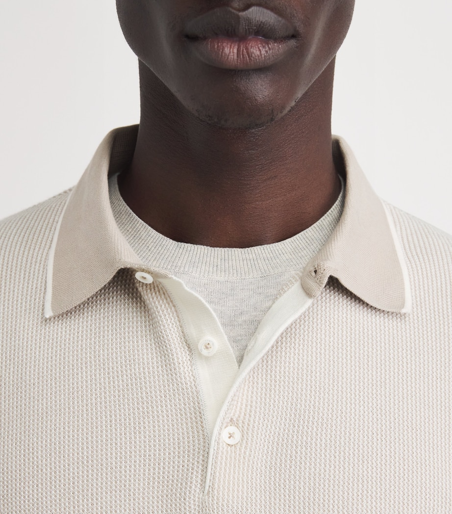 Corneliani Mens Cotton Two-Tone Polo Shirt Natural / Beige Image 3