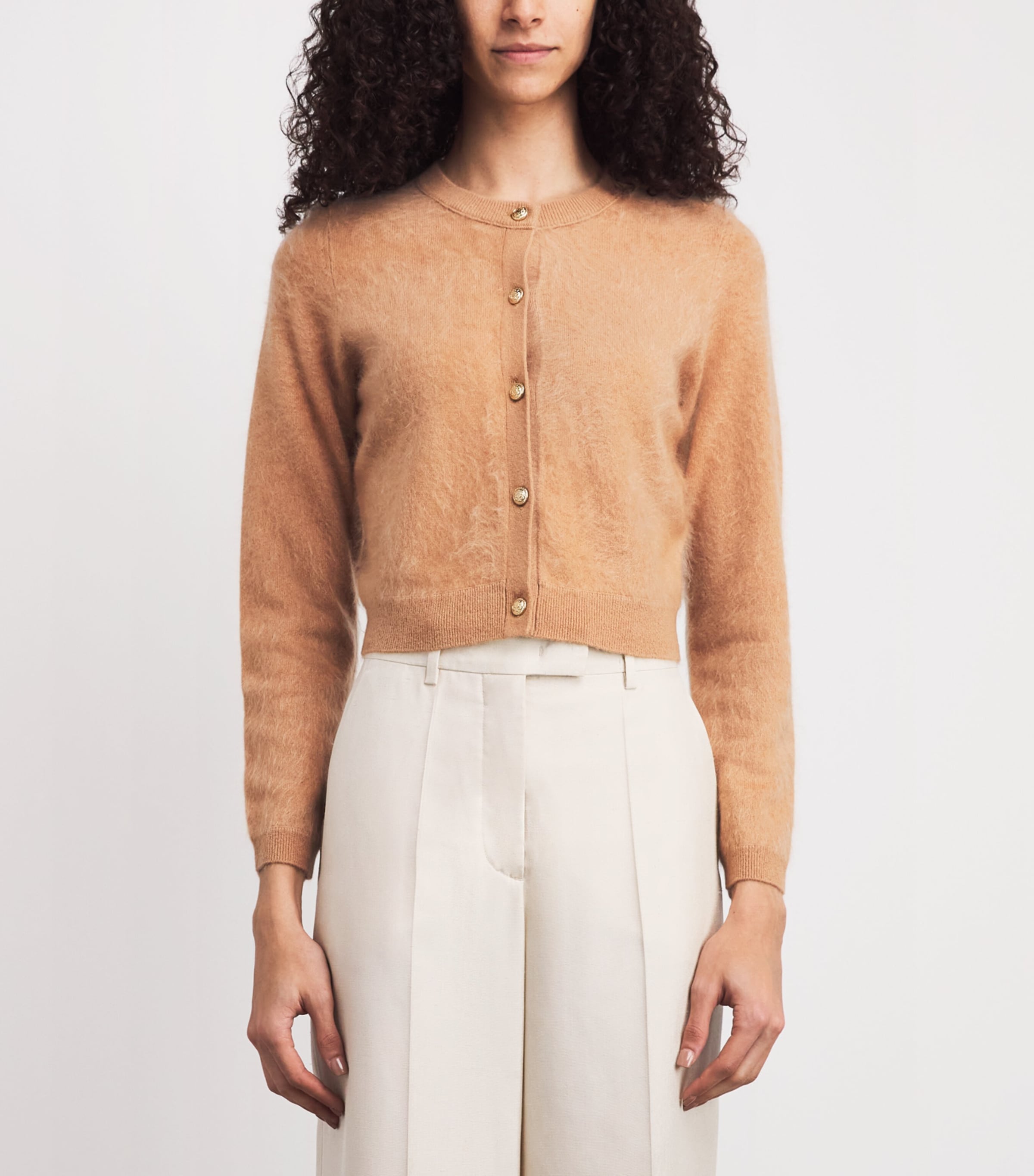 Alice+Olivia Womens Brushed Cashmere-Blend Cardigan Light Praline Image 4