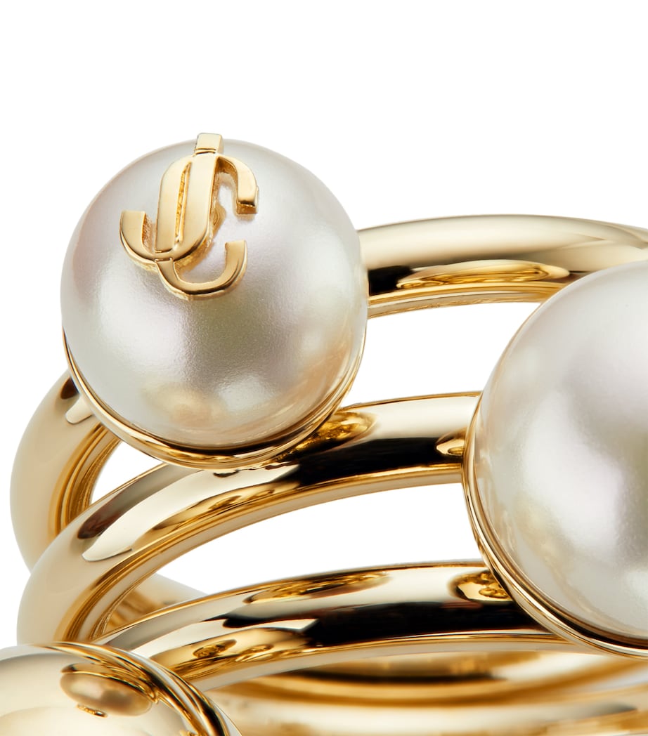 Jimmy Choo Faux Pearl Stack Ring Gold/white Image 2