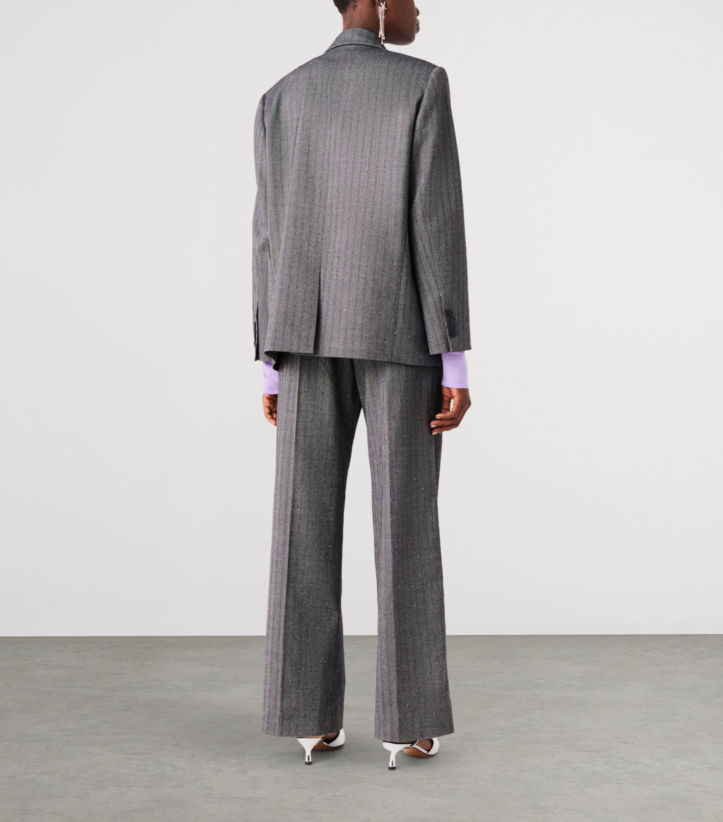 Maje Womens Striped Rhinestone-Embellished Blazer Grey Image 3