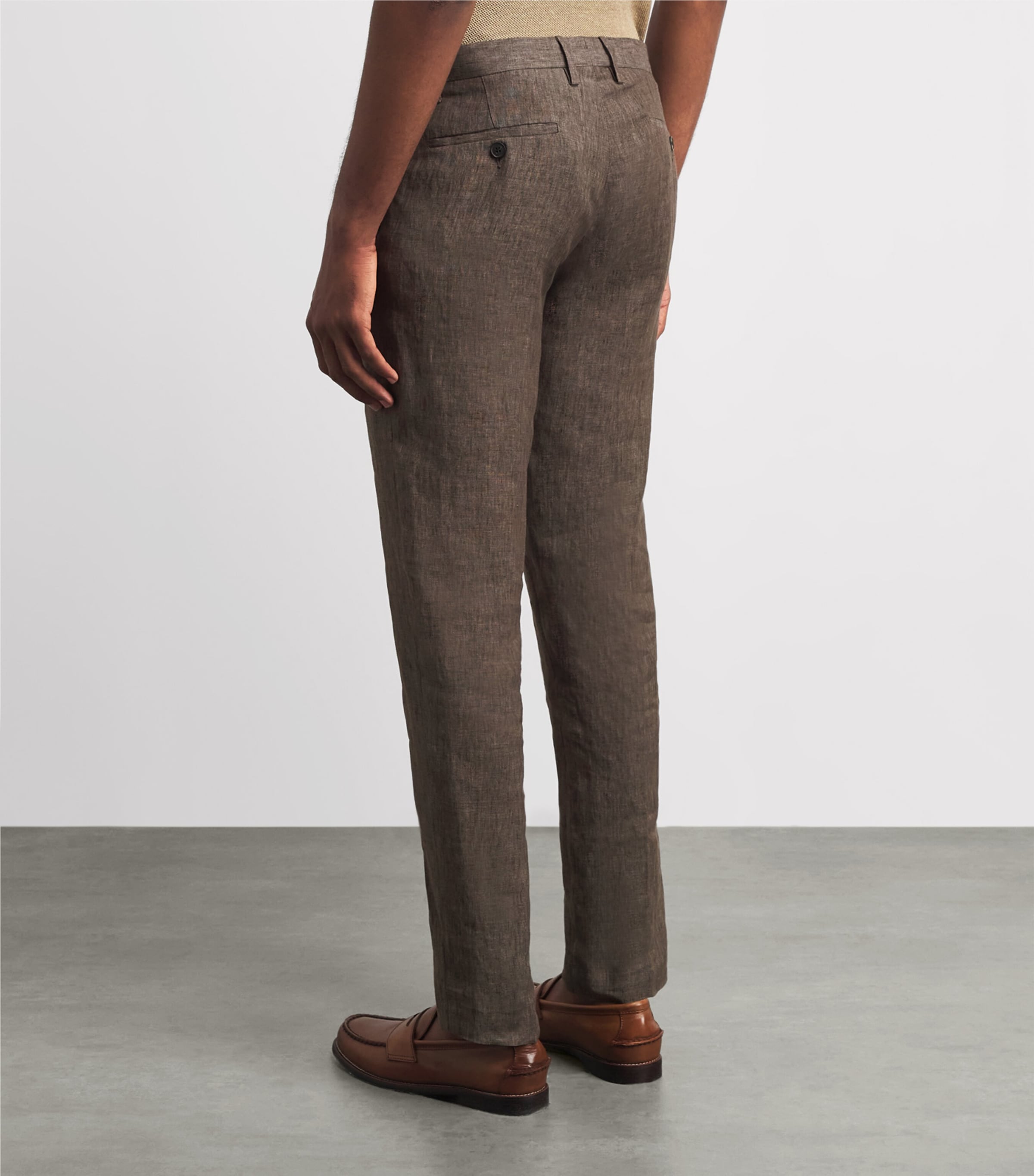 Sunspel Mens Linen Slim Trousers Brgw Dark Walnu Image 5