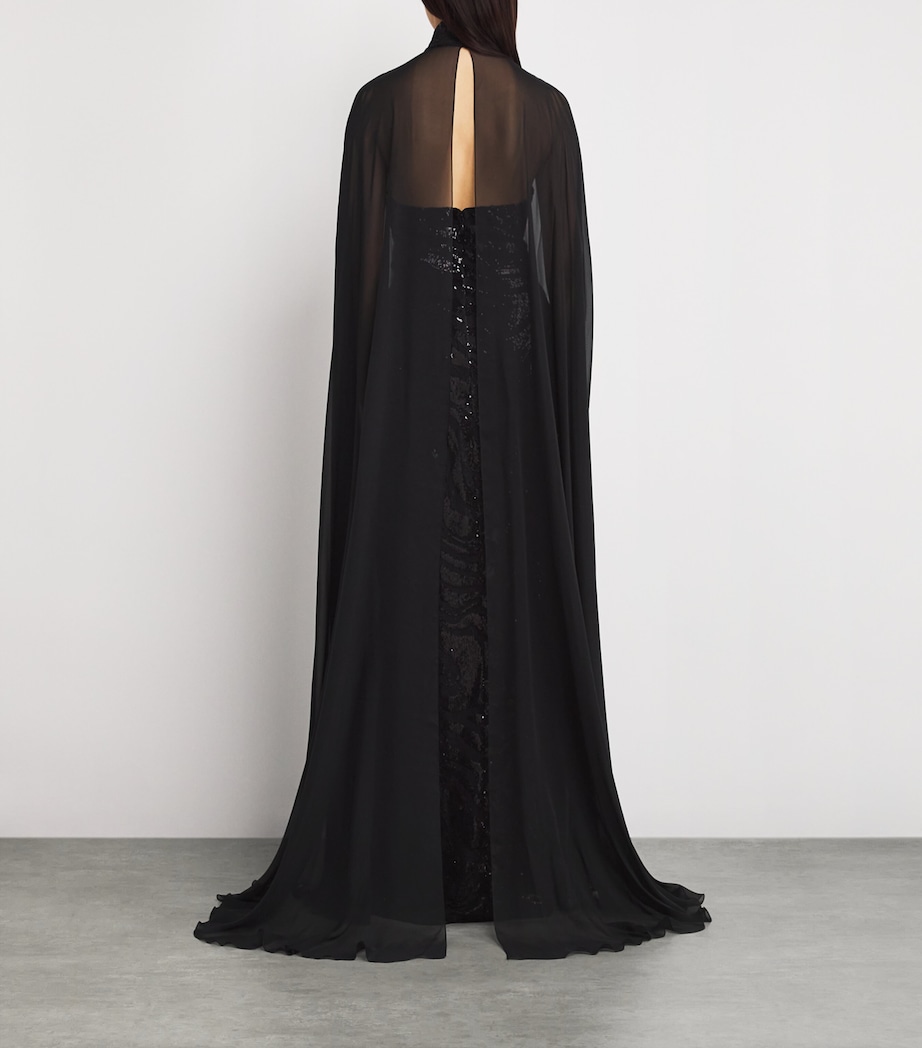 Sequinned Cape Gown 190000 BLACK Image 3