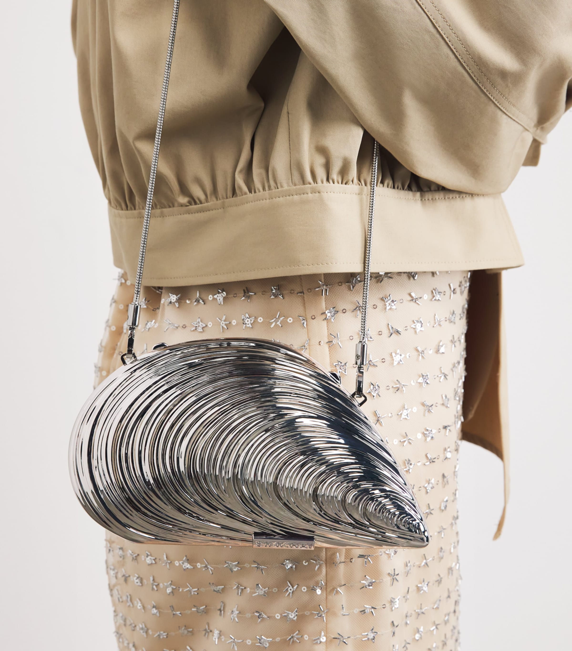 Bridget Oyster Clutch Bag SILVER Image 2