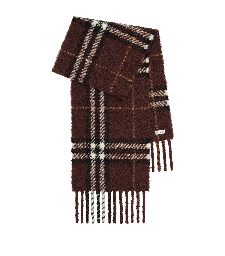 Burberry Alpaca Wool-Blend Bouclé Check Scarf Treacle Brown Image 1