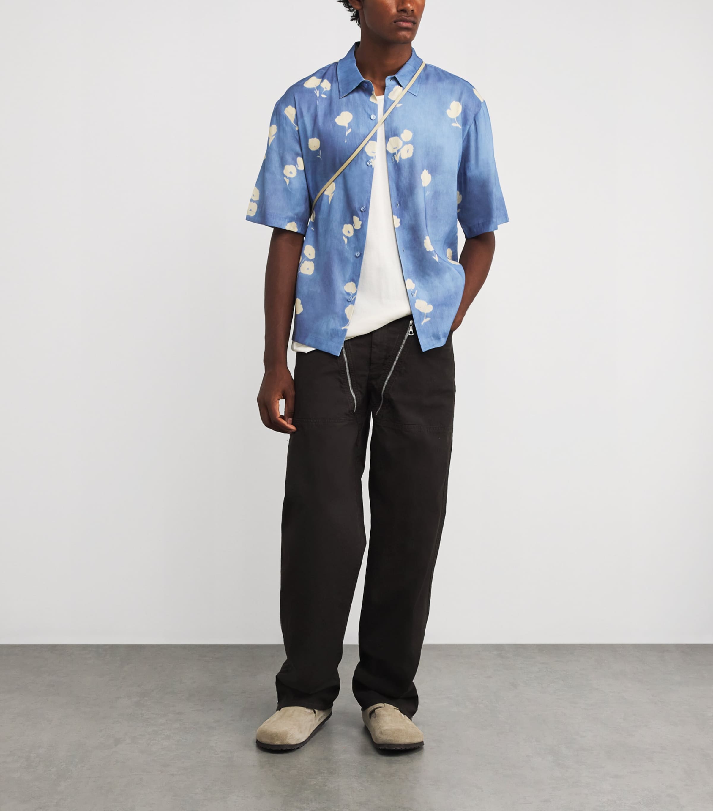 Linen-Blend Floral Short-Sleeve Shirt BLUE OFFICE Image 2