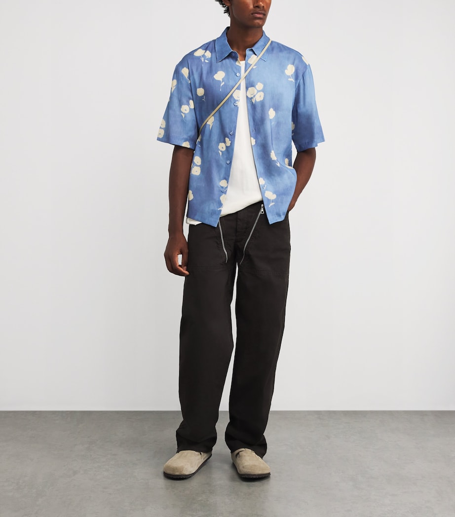 Linen-Blend Floral Short-Sleeve Shirt BLUE OFFICE Image 2