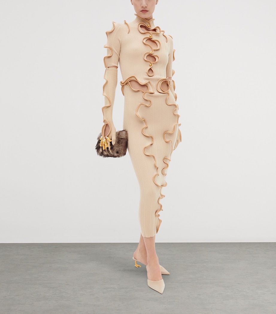 Schiaparelli Womens Wool-Blend Ruffled Midi Dress Nude Image 2