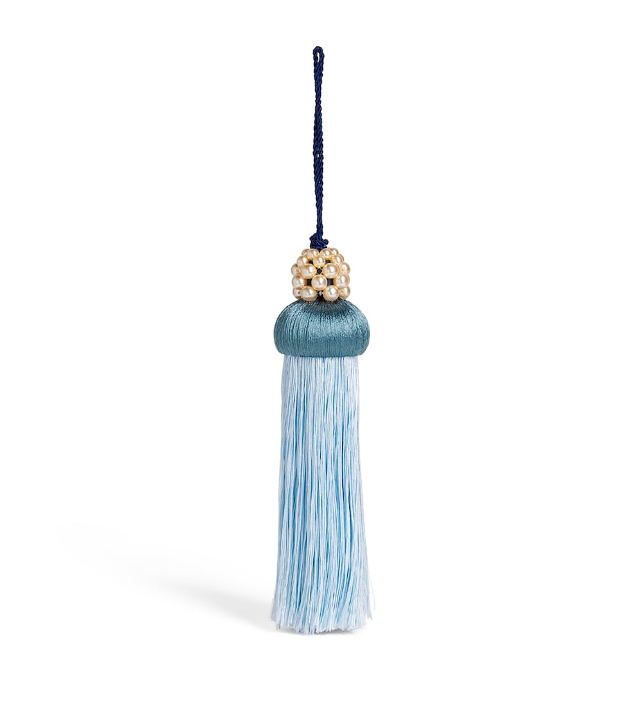 Jessica Light Pearl-Embellished Large Tassel Tree Decoration Pale Blue/teal Image 1