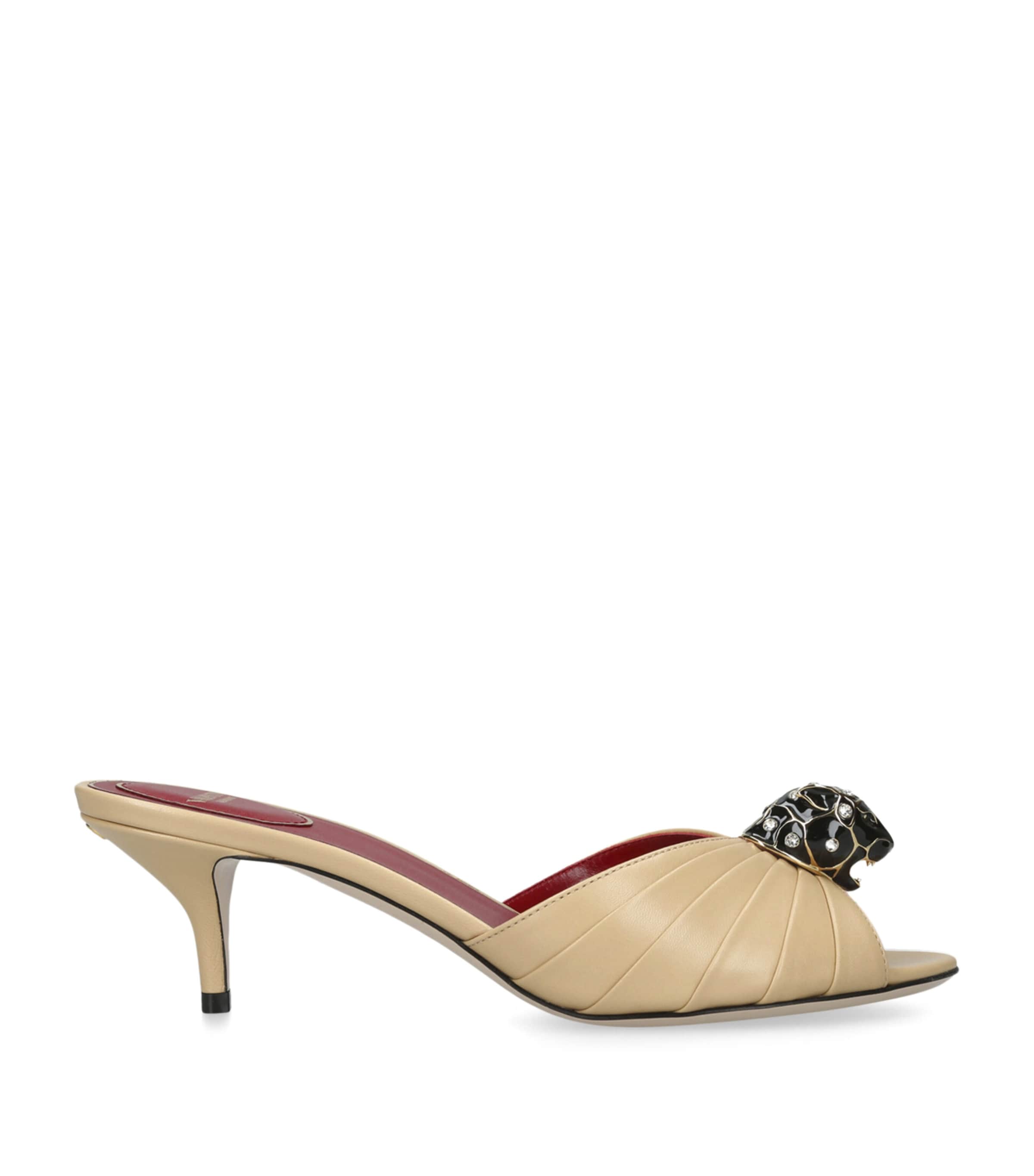 Valentino Garavani Leather Panthea Heeled Mules 55 Cream Image 1