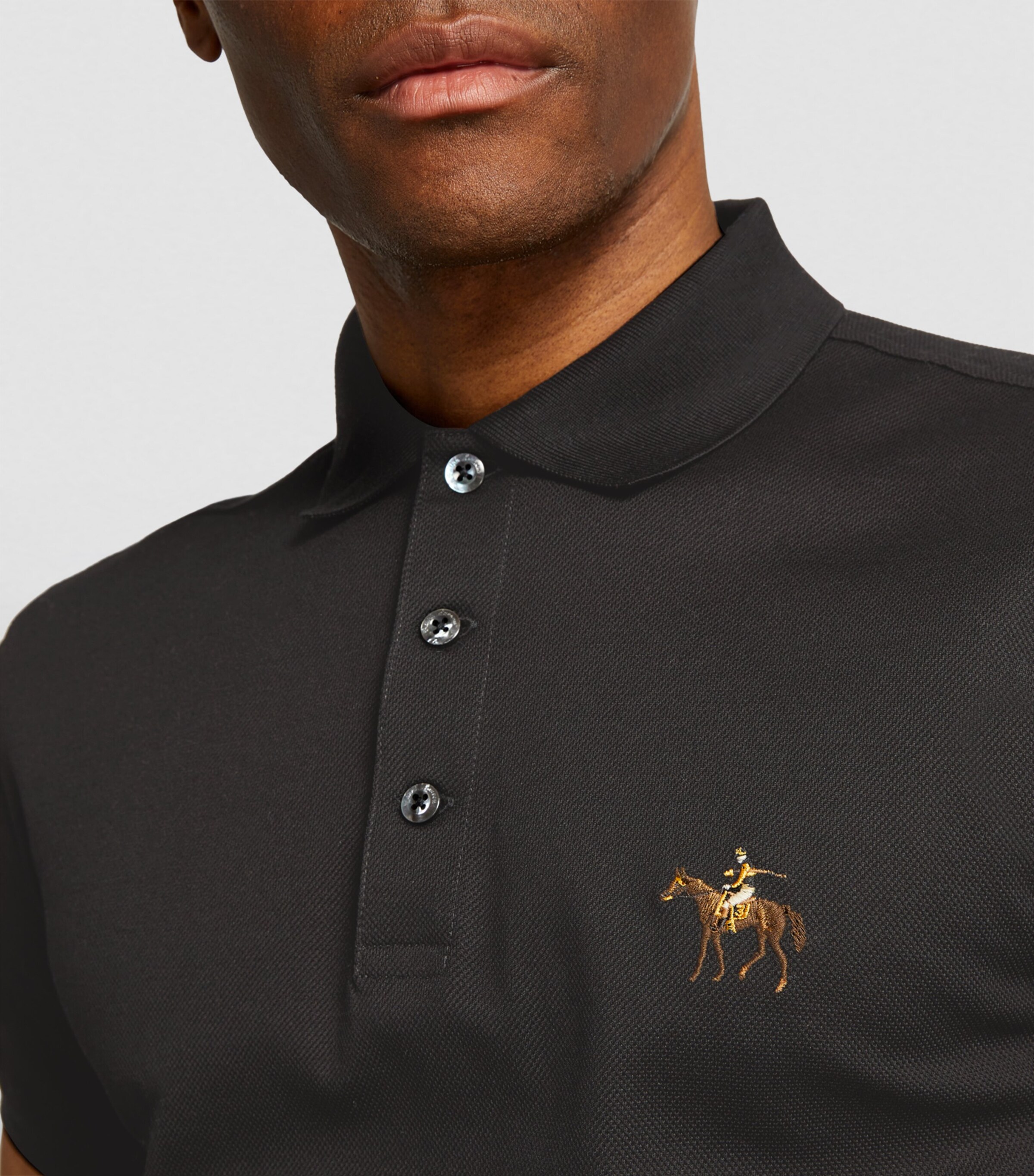 Cotton Standing Horse Polo Shirt BLACK Image 6