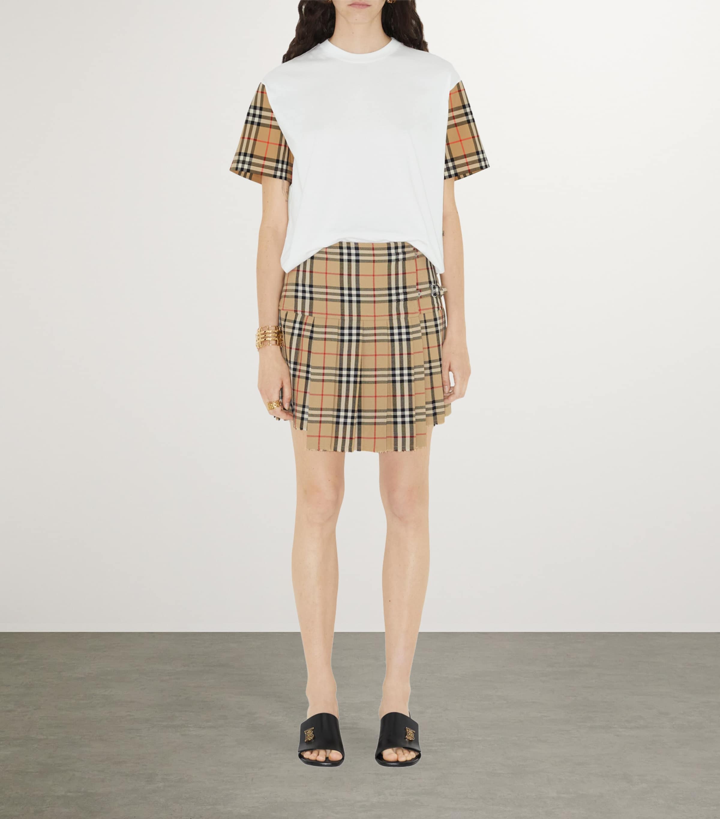 Burberry White Cotton Check-Sleeve T-Shirt | Harrods UK