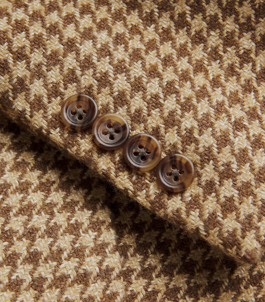 Linen, Wool and Silk Houndstooth Blazer BROWN Image 5