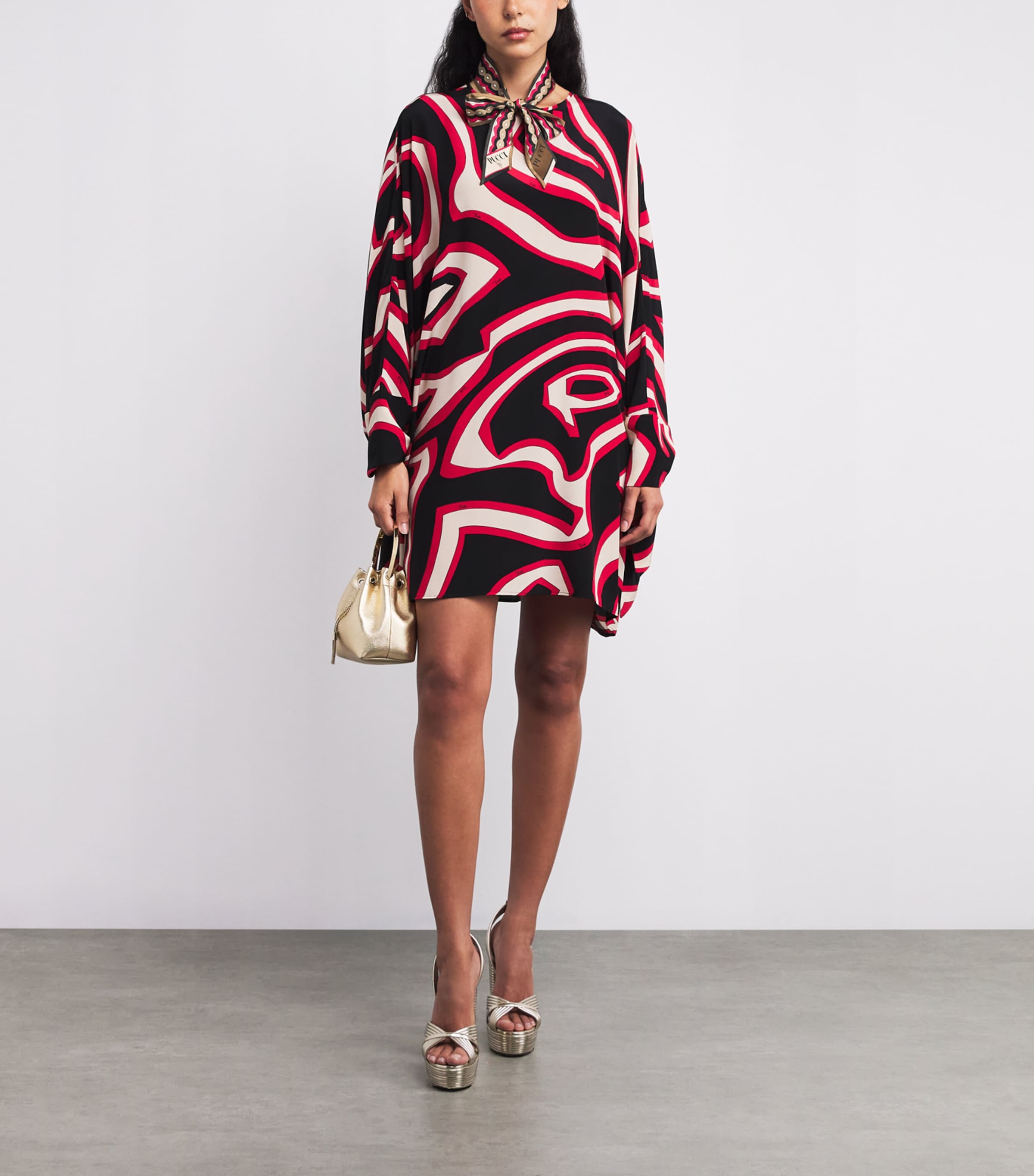 Silk Twill Girandole and Papiro Print Scarf 1/BLACK GOLD Image 3