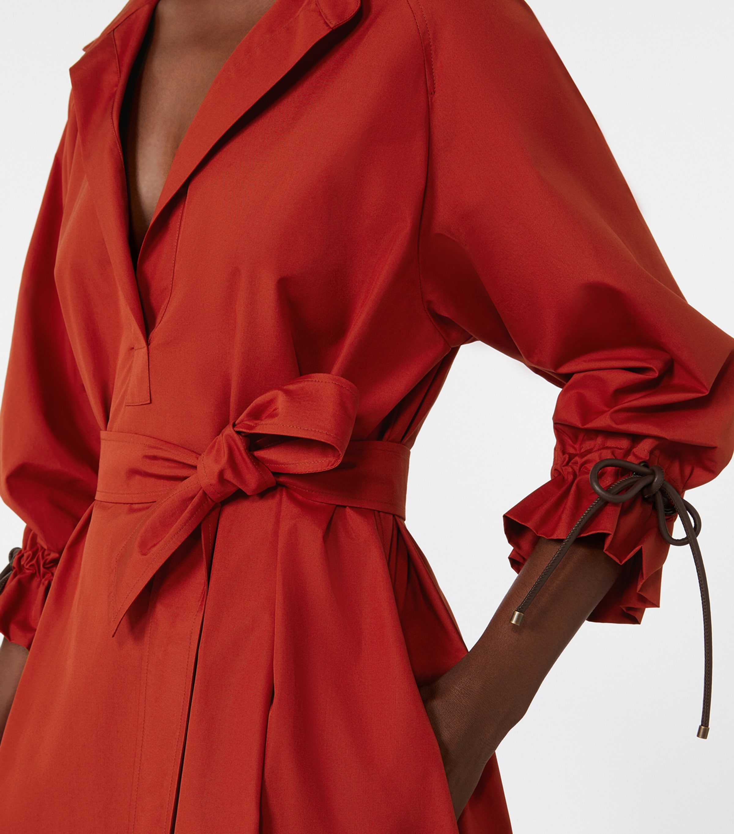 Max Mara Womens Cotton Poplin Midi Shirt Dress Red Image 5