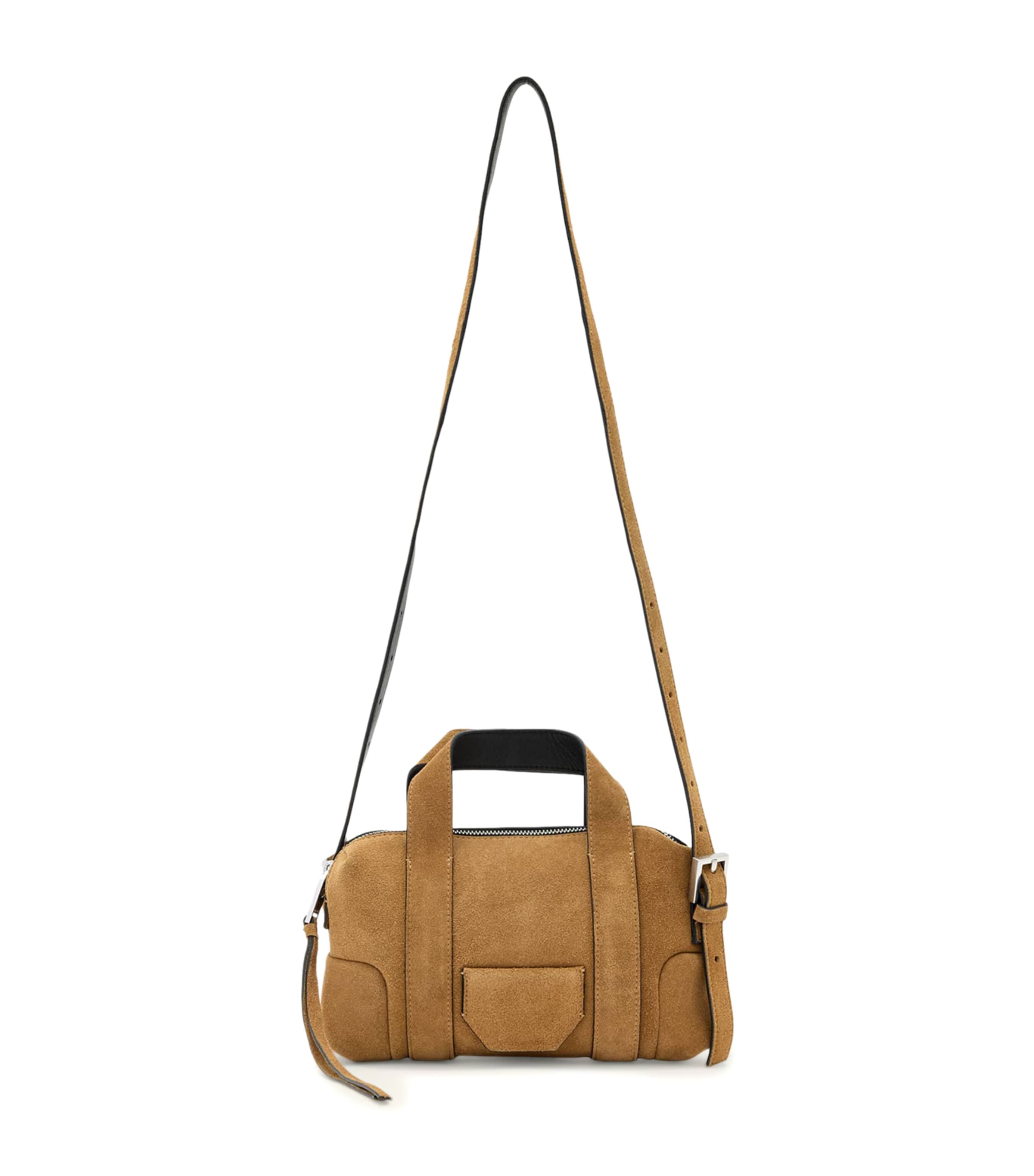 AllSaints Suede Ares Cross-Body Bag Biscuit Brown Image 1