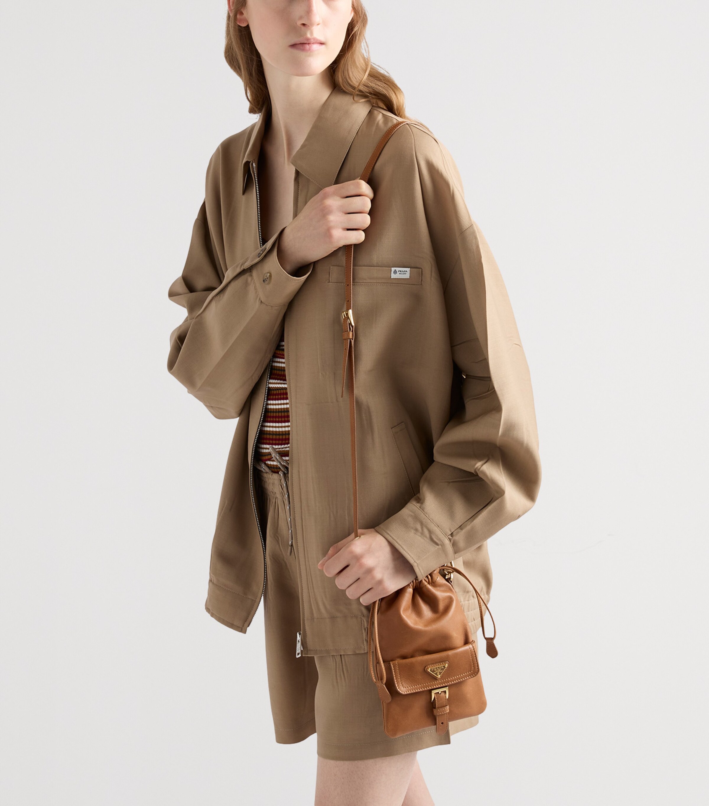 Prada Leather Drawstring Pouch Brown Image 2