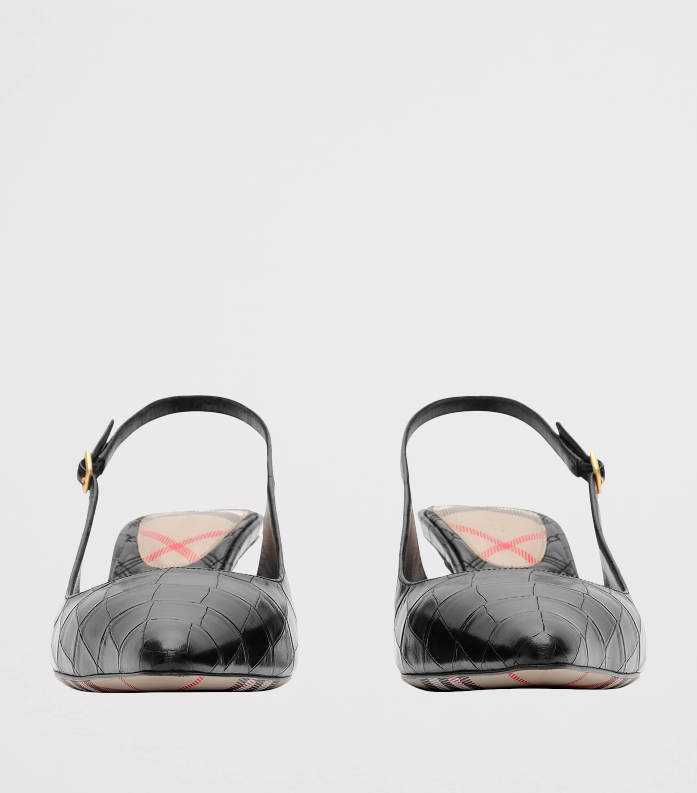 Burberry Leather Croc-Embossed Dame Slingback Pumps 55 Black Image 2