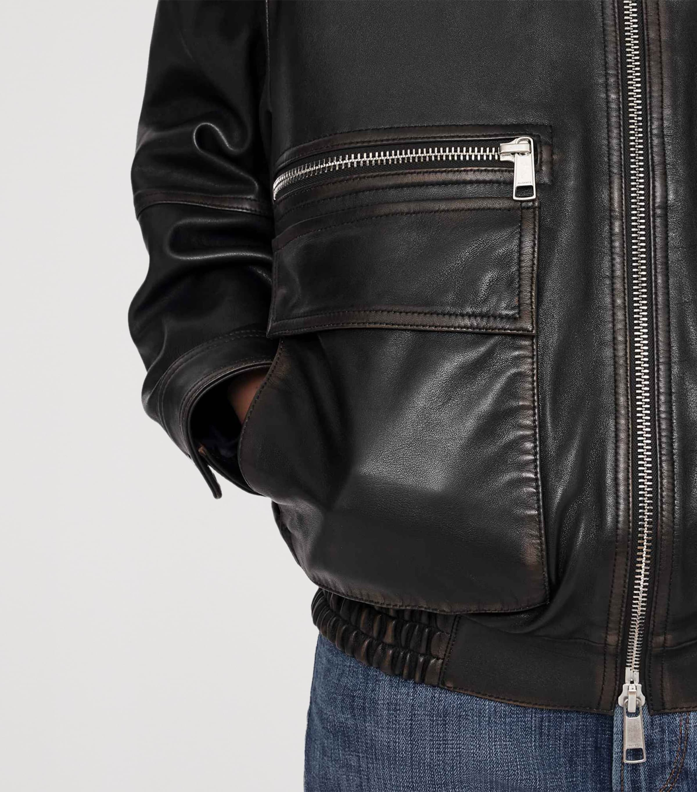 AllSaints Womens Leather Elisa Bomber Jacket Black Walnut Brown Image 4