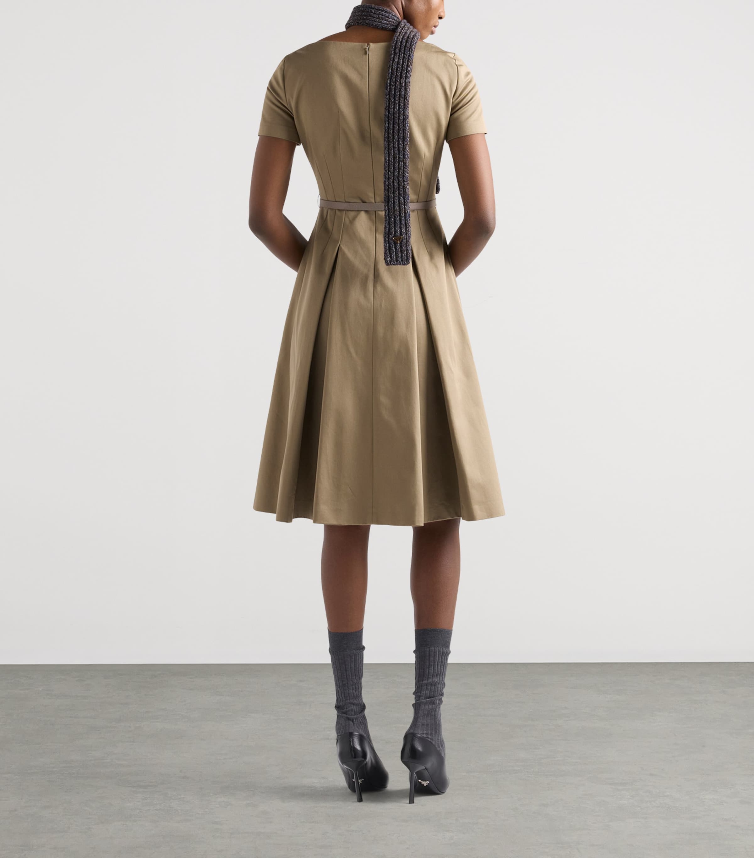 Prada Womens Cotton Belted Mini Dress Grey Image 5