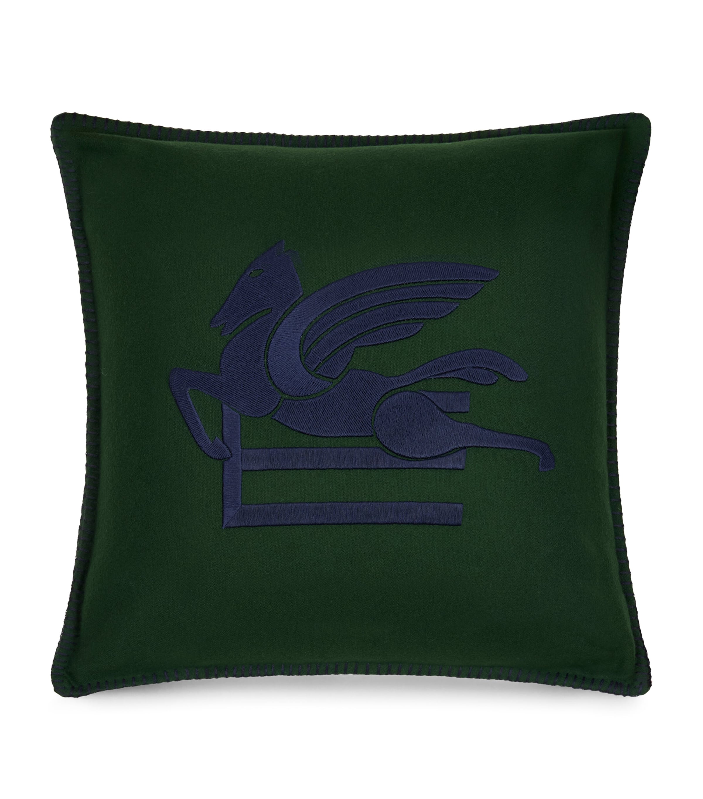 Etro Wool-blend Embroidered Ribot Cushion In Green