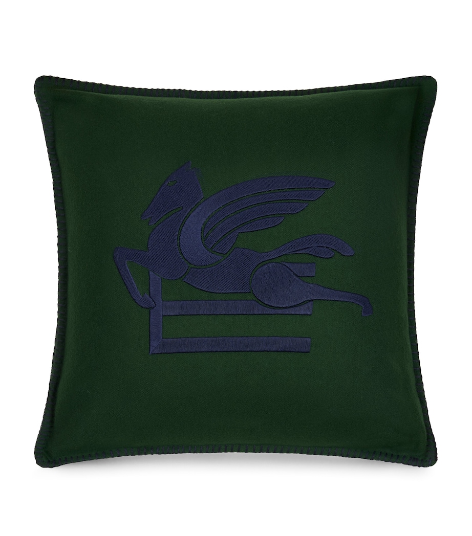 Wool-Blend Embroidered Ribot Cushion (45cm x 45cm) GREEN Image 1