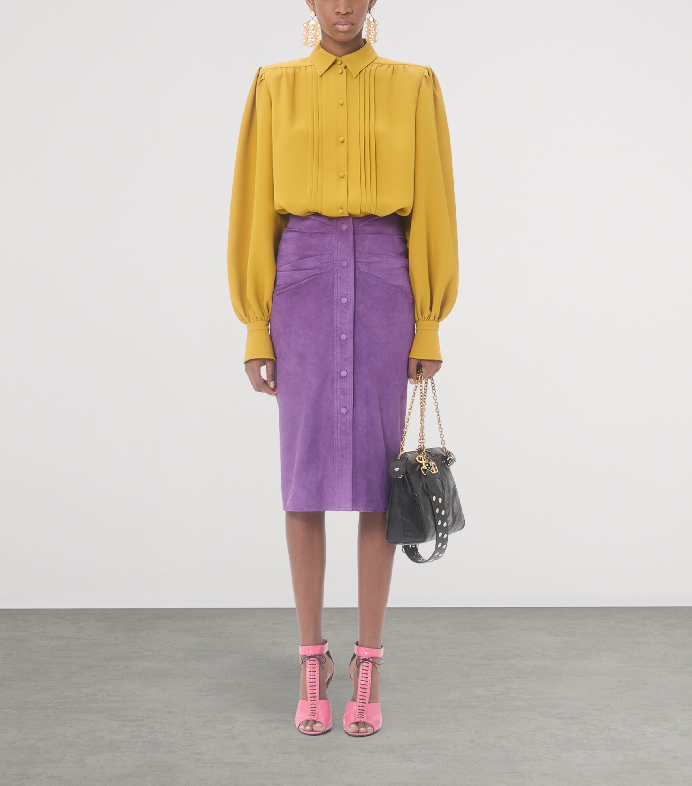 Valentino Womens Suede Gathered Midi Skirt Image 5