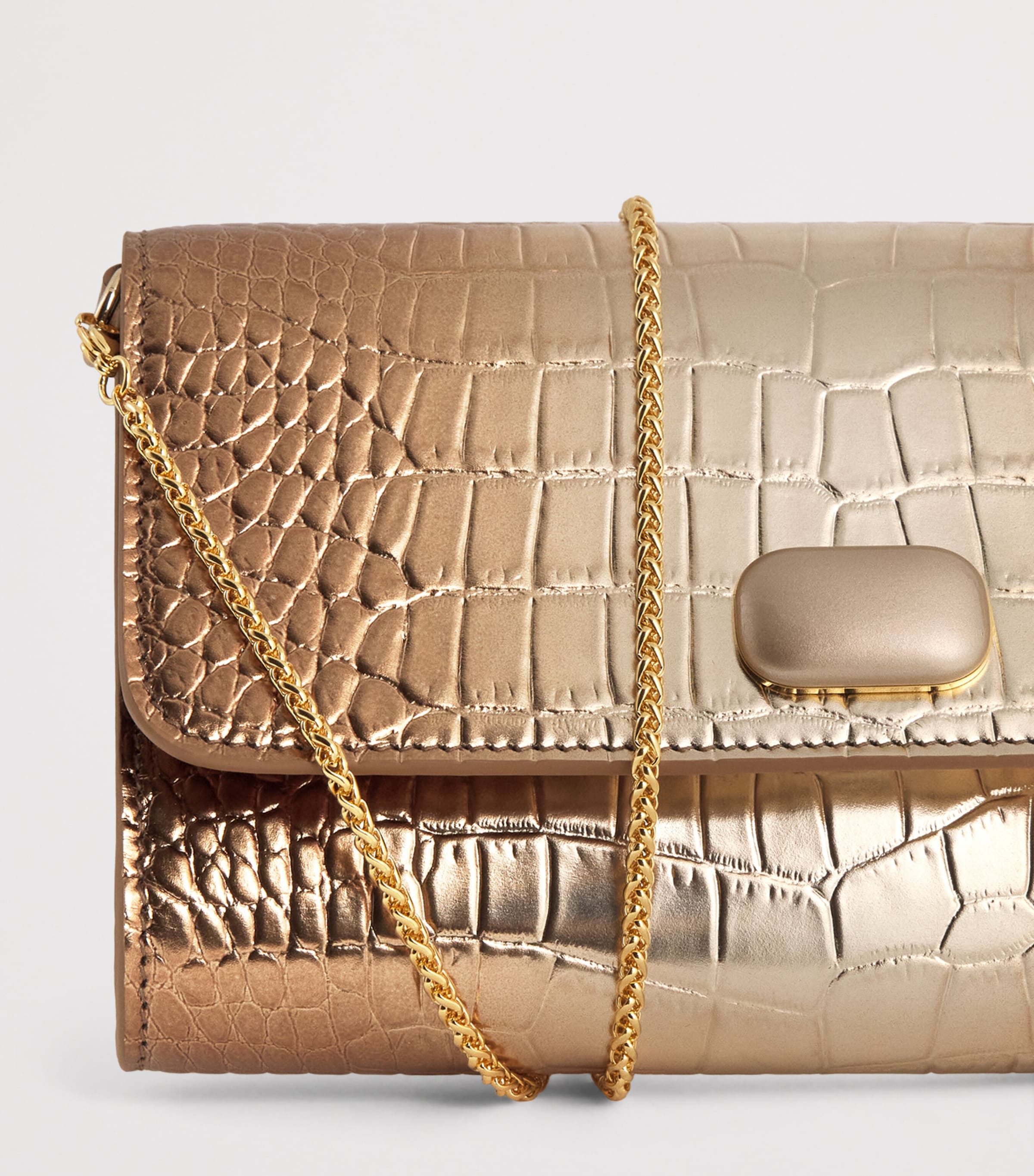 Leather Croc-Embossed Clutch Bag GOLD AND BRNZ OMBRE Image 4
