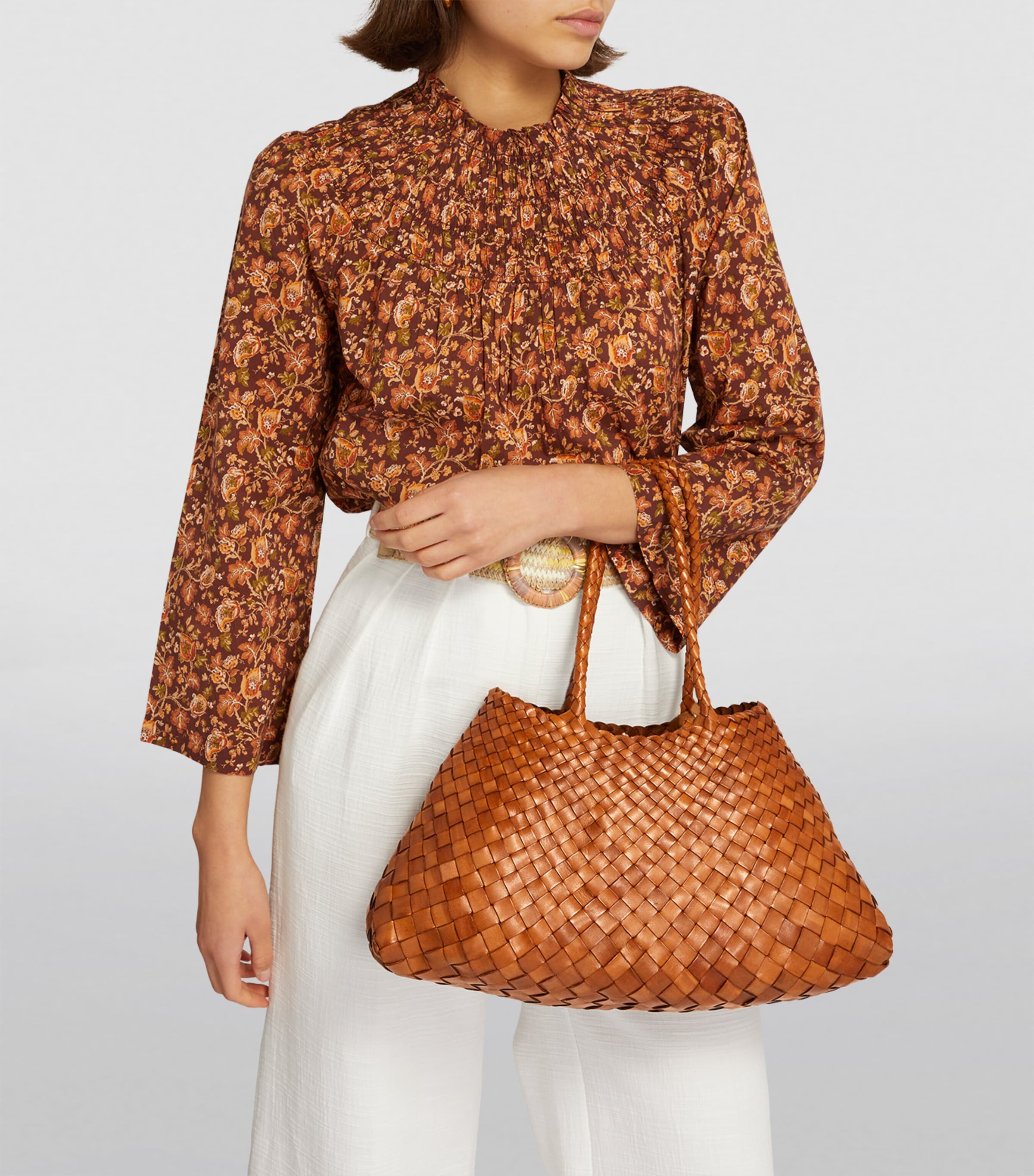 DRAGON DIFFUSION Brown Large Leather Woven Santa Croce Tote Bag