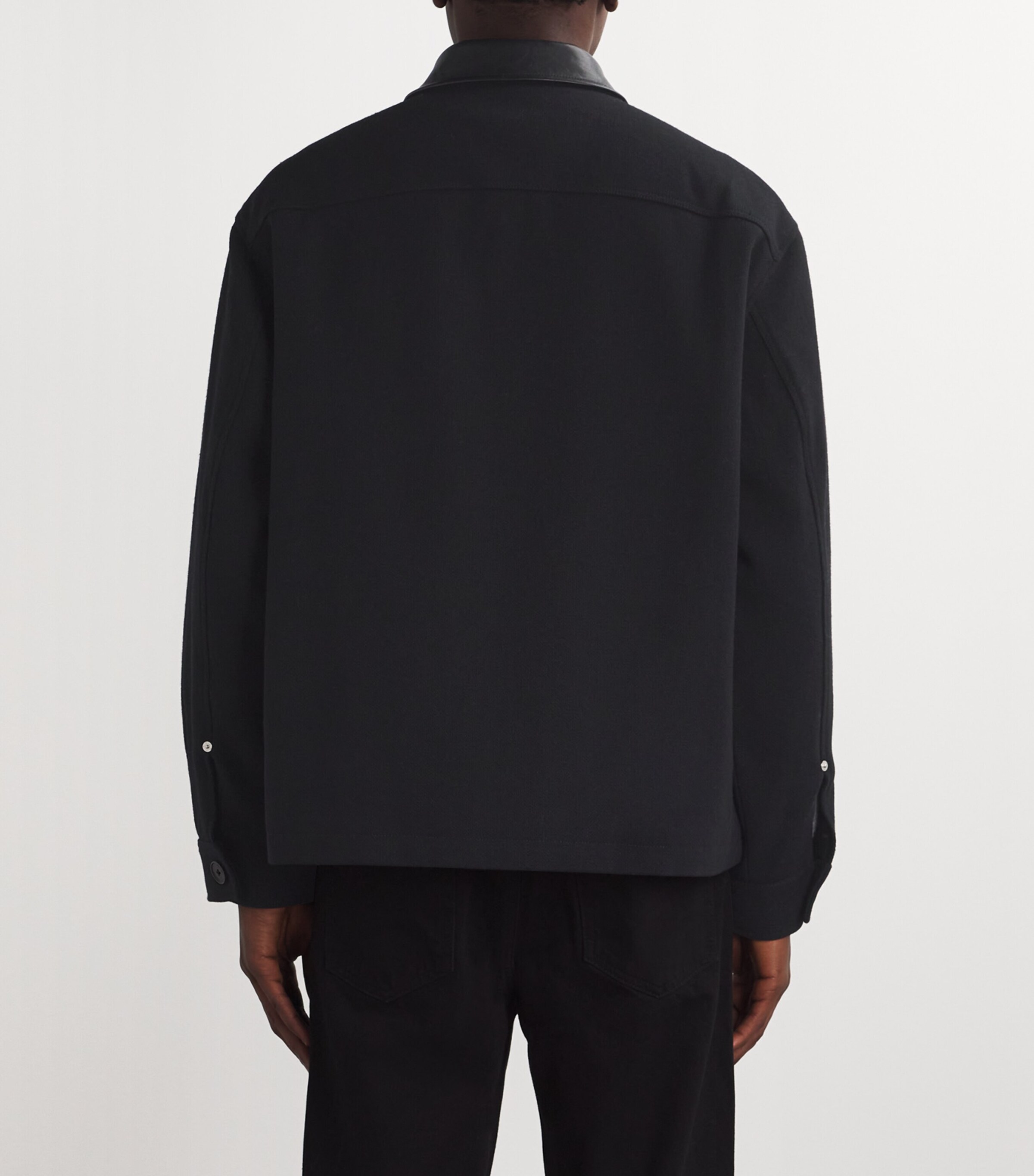Wool-Blend Leather-Collar Jacket BLACK Image 4