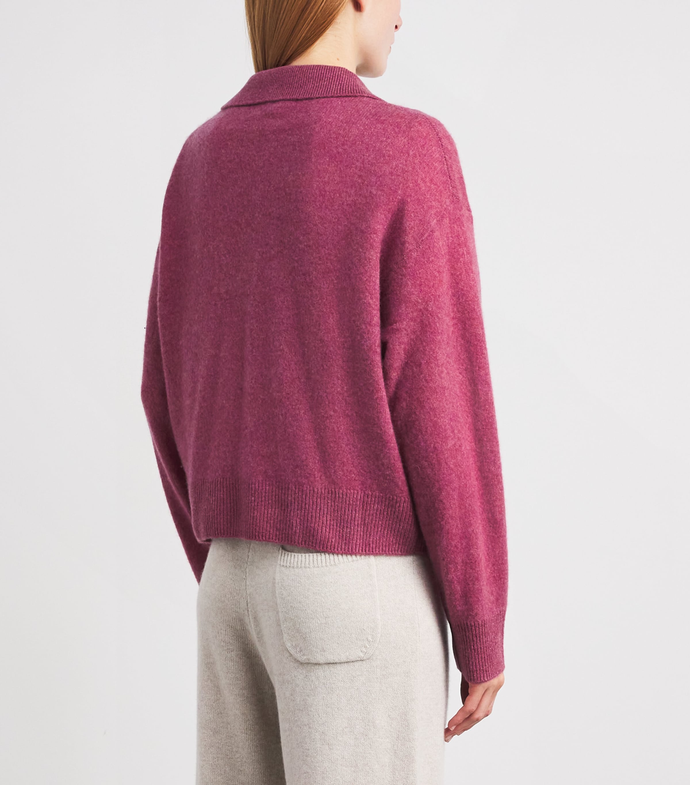 Le Kasha Womens Organic Cashmere Jacksob Polo Sweater Raspberry Image 5