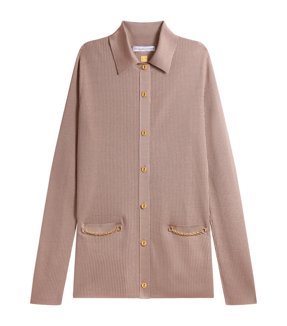 Schiaparelli Womens Embellished Knit Shirt Taupe Image 1