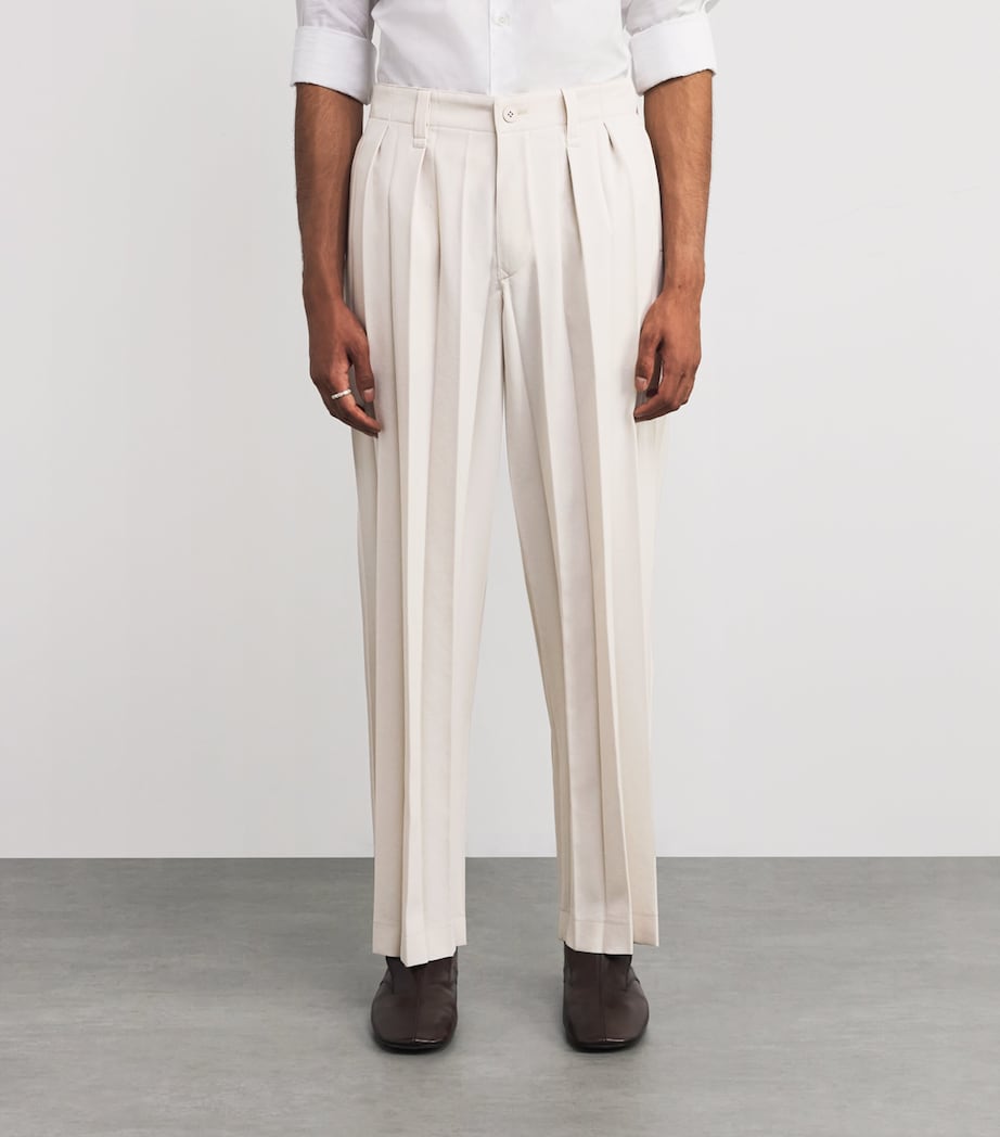 Pleated Edge Ensemble Trousers 40-BEIGE Image 3