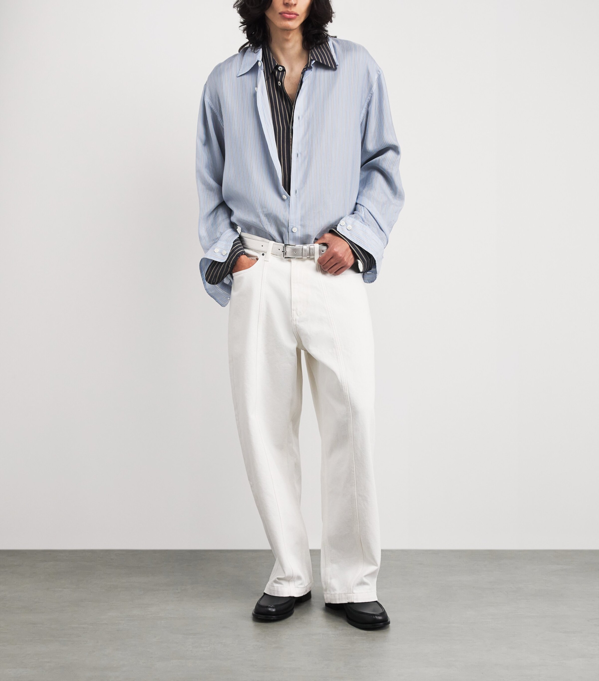 Comme Des Garçons Wallet Metallic Leather Buckle Belt Silver Image 4