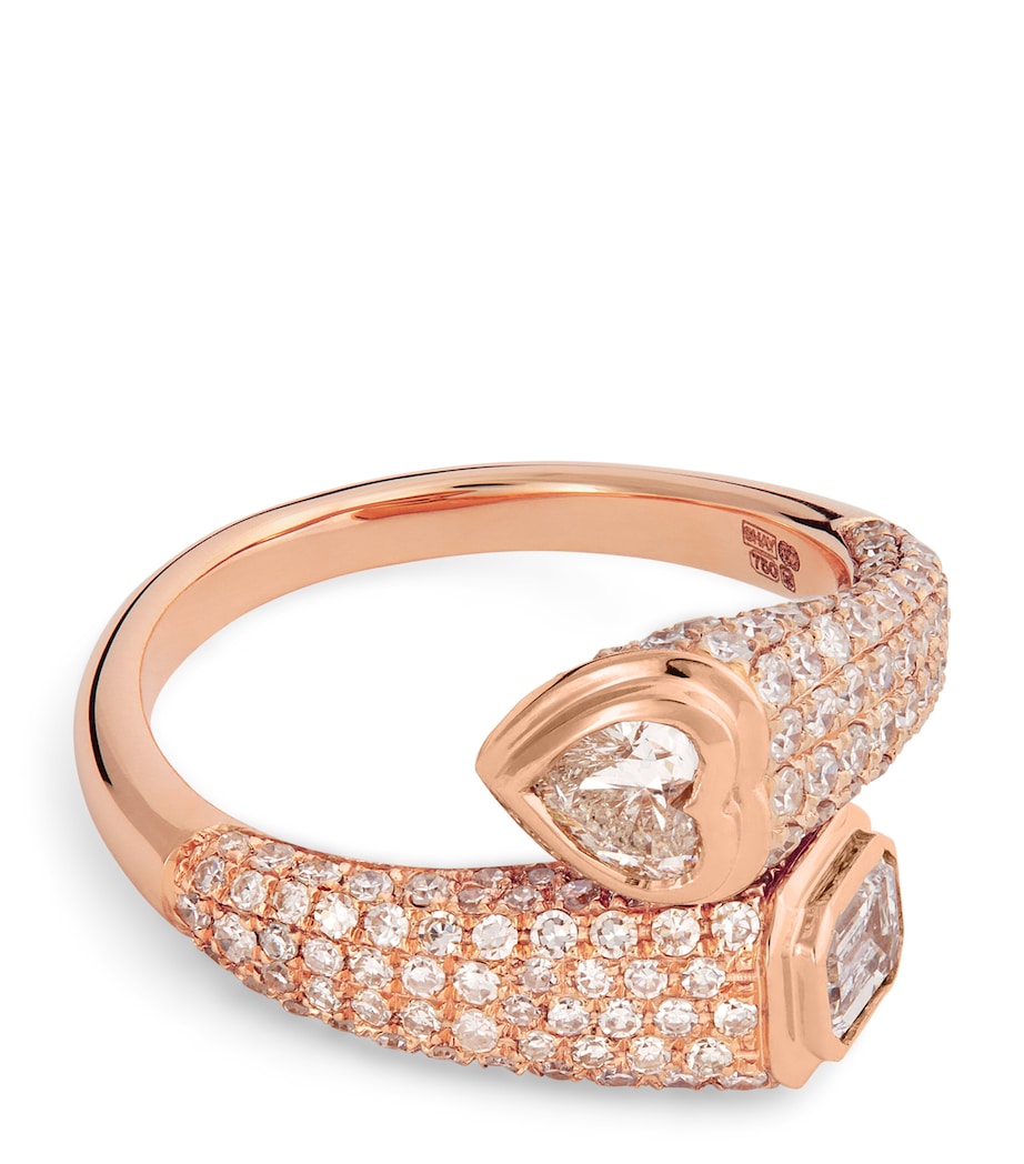 Rose Gold and Diamond Bypass Pinky Ring WHITE GOLD Image 1