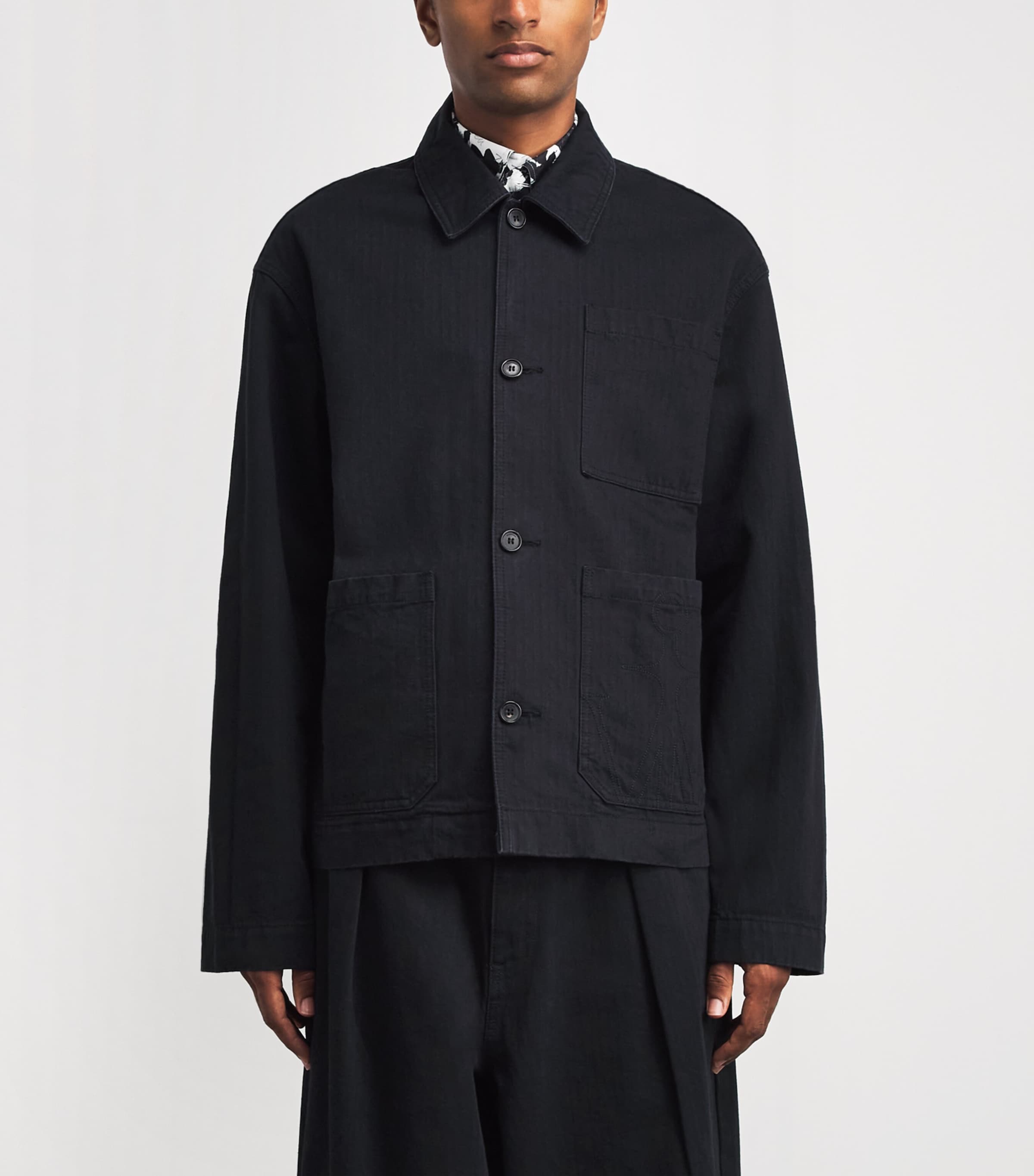 JW Anderson Mens Oversized Cotton Herringbone Shirt Black Image 4