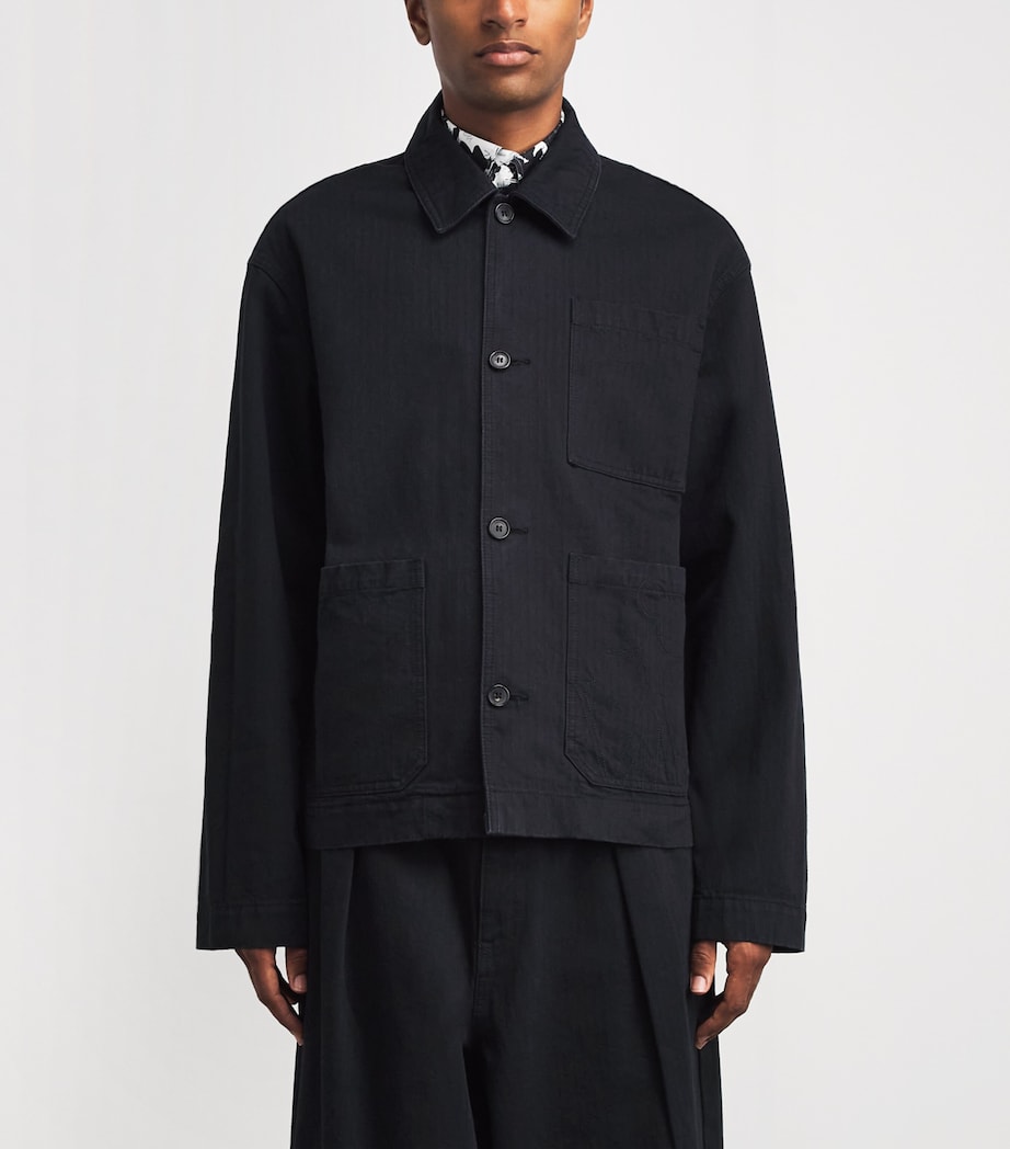 JW Anderson Mens Oversized Cotton Herringbone Shirt Black Image 4