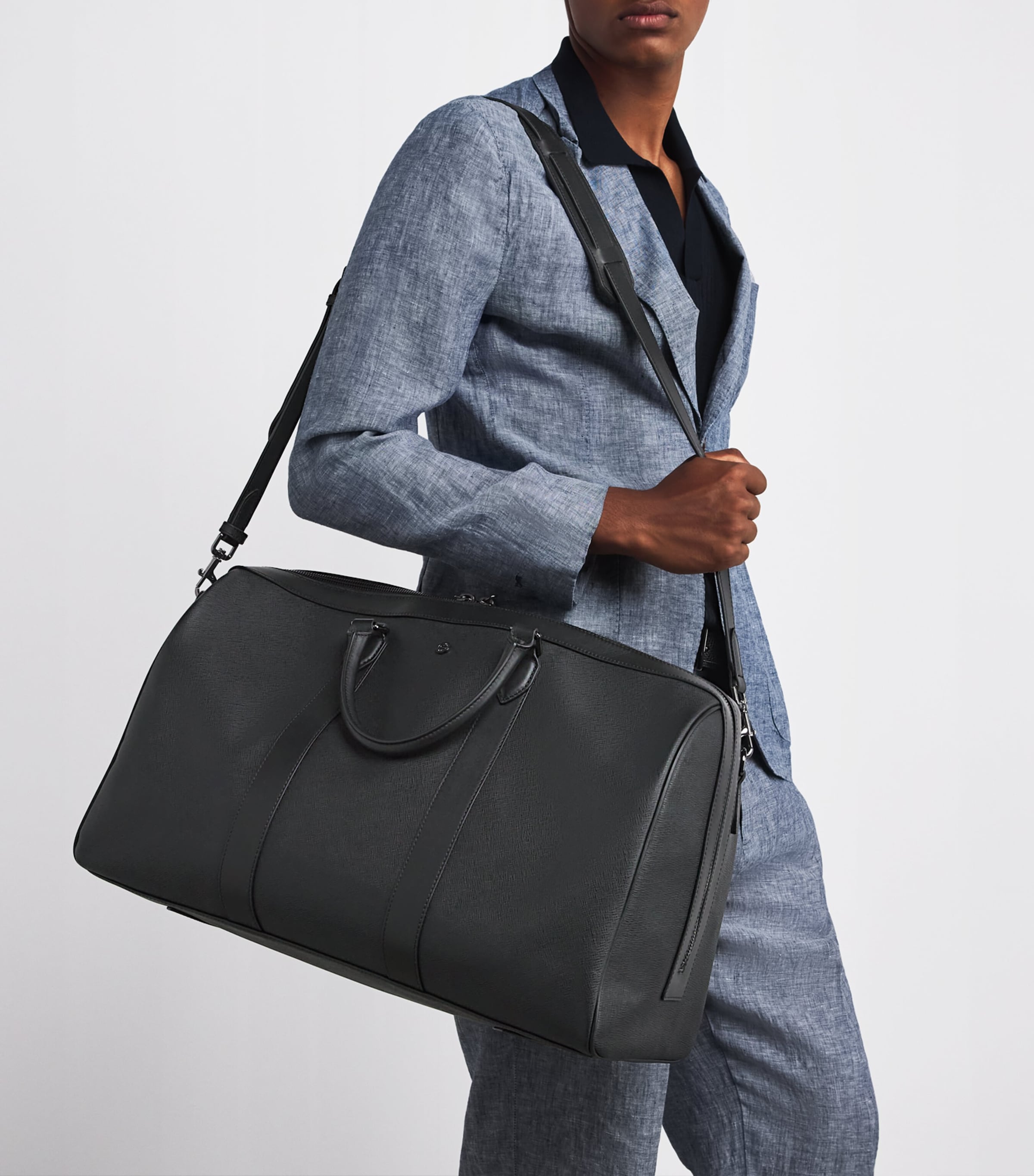 Harrods Leather Holdall Black Image 2